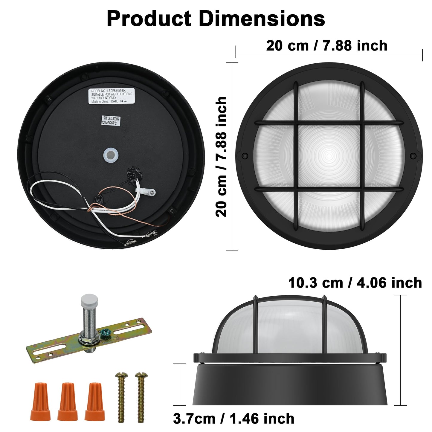 8" Nautical Bulkhead Light,Black Round LED Sauna Light Fixture, 8" Nautical Bulkhead Outdoor Lights LED 3000K,1500LM,15W