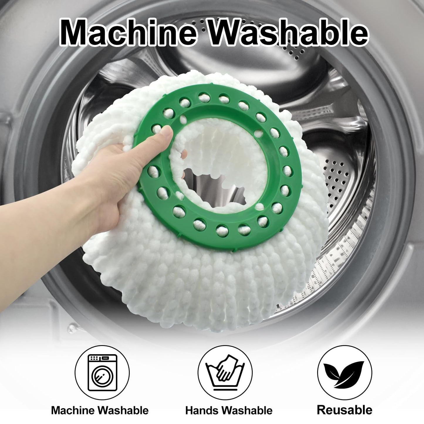 6 Pack Mop Head Replacement for Libman Tornado Spin Mop Reusable Microfiber Spin Mop Heads Refill for Libman Tornado Spin Mop System, Easy to Replace and Machine Washable (White, 6 Pack)