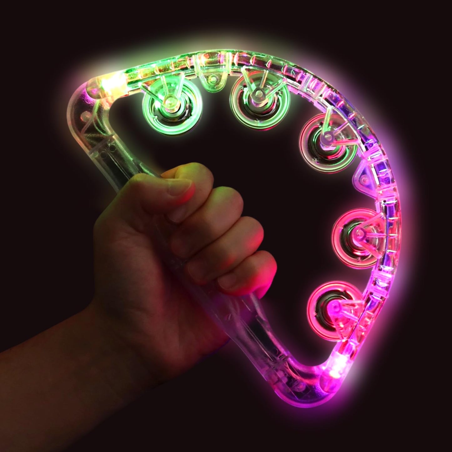 LED Light Up Musical Tambourines: Glow In The Dark Party Supplies Handheld Musical Flashing Tambourine - Led Tambourines Percussion Instruments for Bar Wedding Dance Floor Christmas (White 4pcs)