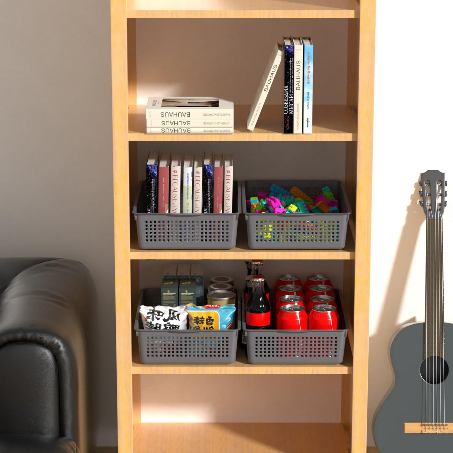 Nicesh A4 Size Plastic Basket, Desktop File Storage Organization Tray, Set of 6 (Grey)