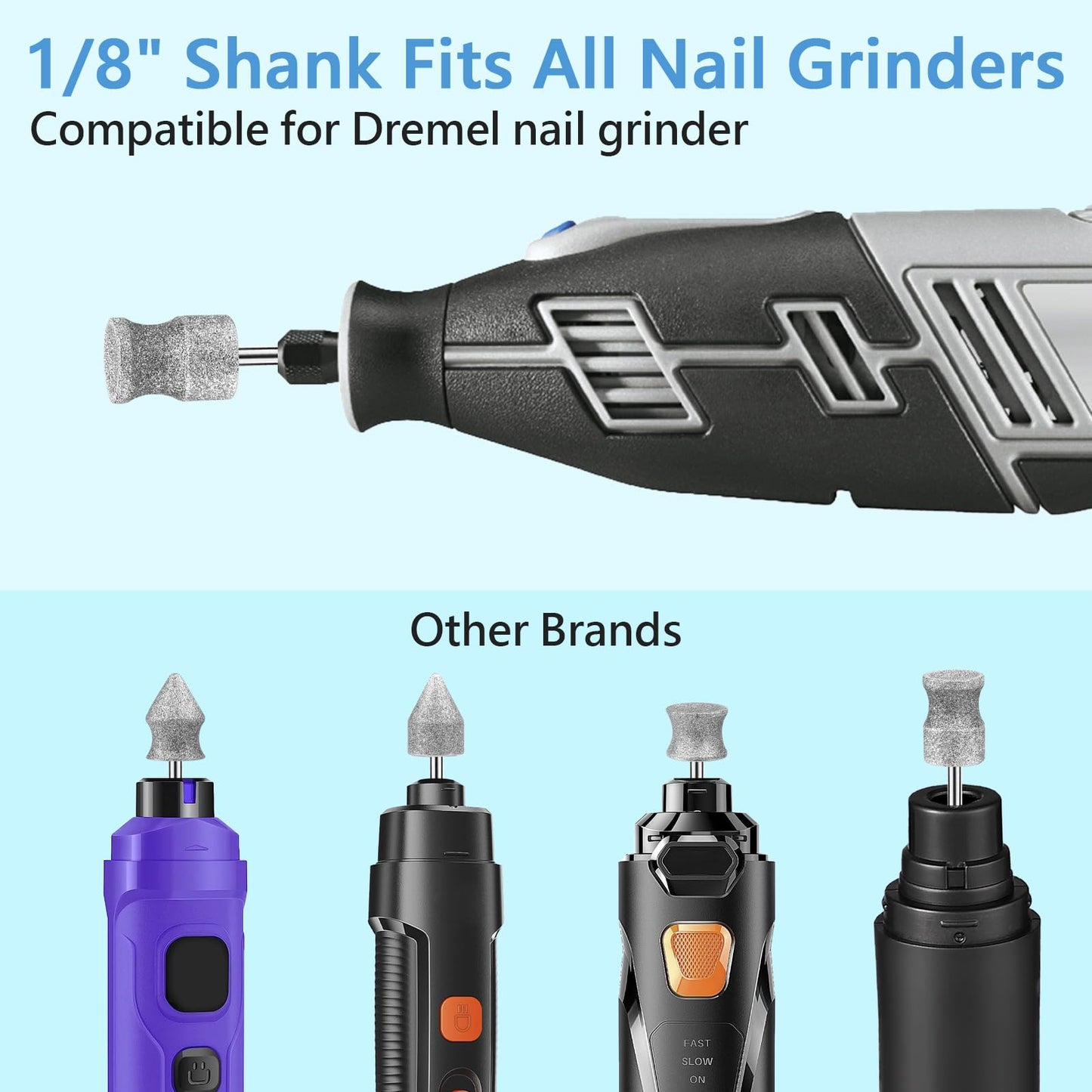 RIUORKIE Diamond Rotary Nail Grinder Bits for Dog, 1/8" Diamond Dog Nail Grinder Attachment Attachment for Dremel Grinder Replacement Heads Pets Nail Care Clippers for Medium Large Dogs.