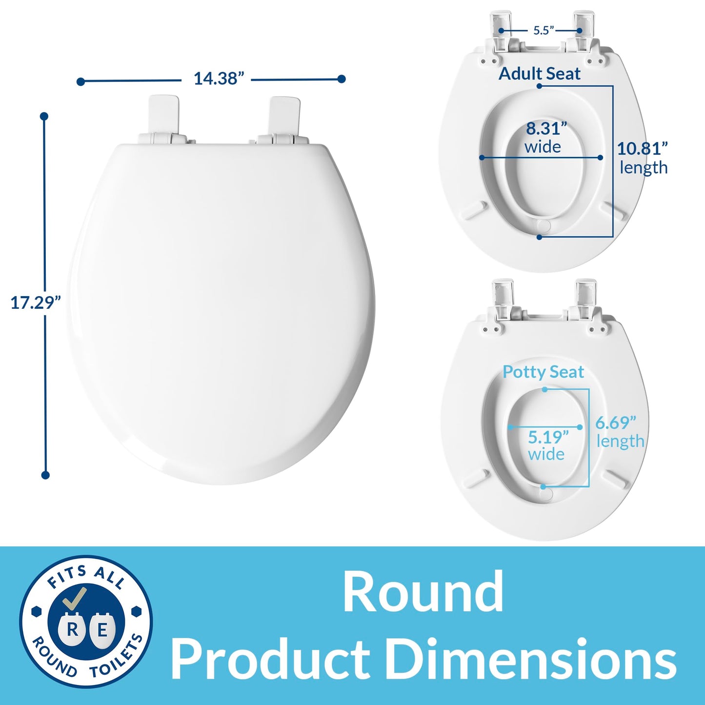 Mayfair NextStep2 888SLOW 000 Toilet Seat with Built-in Potty Training Seat, Slow-Close, Removable That Will Never Loosen, Round, White