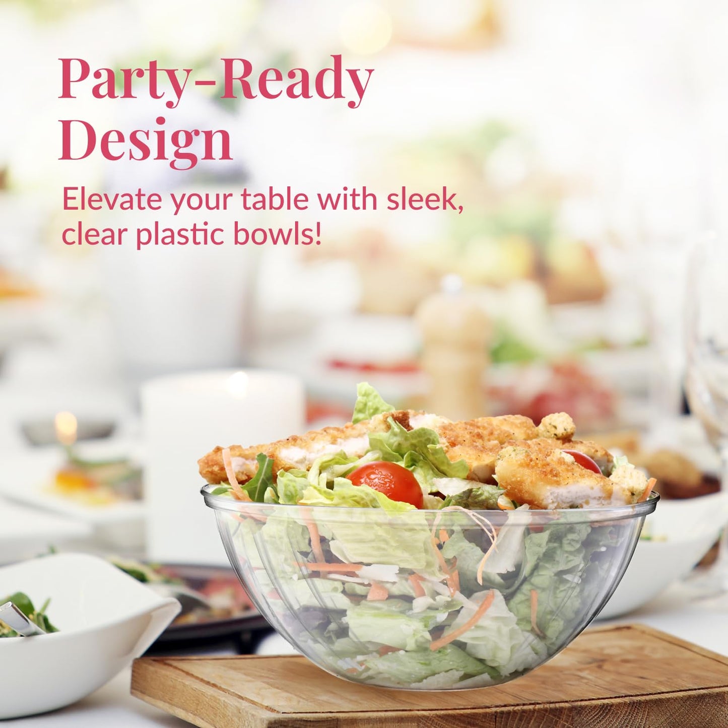 Clear Plastic Serving Bowls for Parties | 150 Oz. 4 Pack | Round Disposable Serving Bowls | Clear Chip Bowls | Party Snack Bowls | Plastic Candy Dish | Salad Serving Containers | Large Candy Bowls