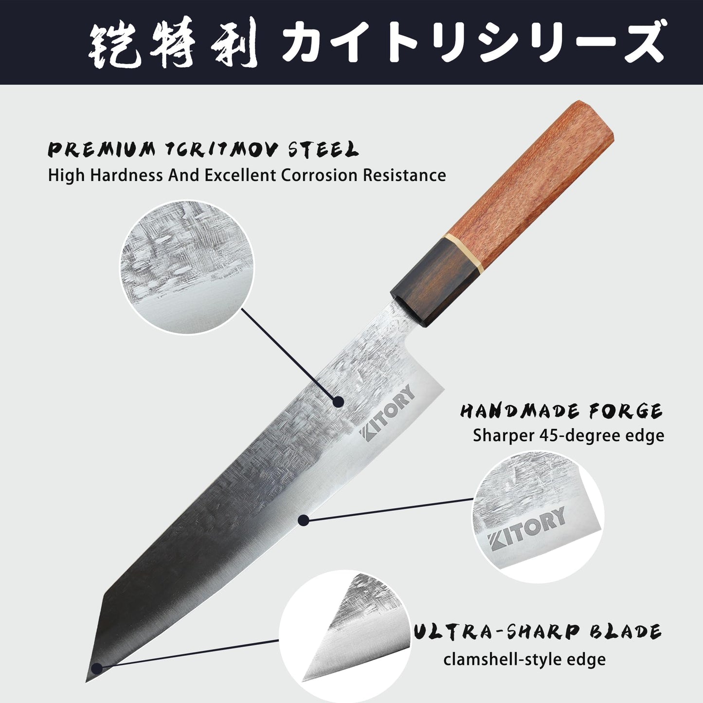 Japan Knife, Japanese Kiritsuke Chef's Knife 8'', Japanese Chef's Kitchen Knife with 9CR18MOV Stainless Steel Sharp Blade, Professional Gyuto Knife with Premium Wooden Handle, with Gift Box
