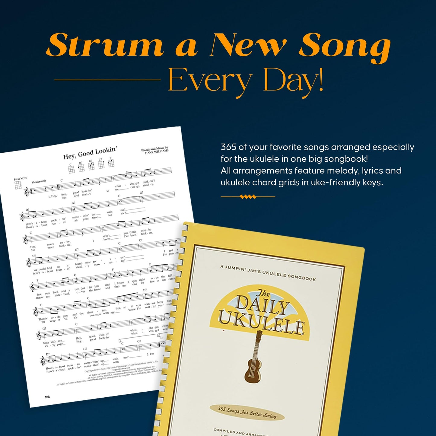 The Daily Ukulele Songbook by Jim and Liz Beloff | 365 Easy Songs for Ukulele with Chords and Lyrics | Ukulele Sheet Music for All Levels | Folk Pop and Classic Favorites for Lessons and Practice