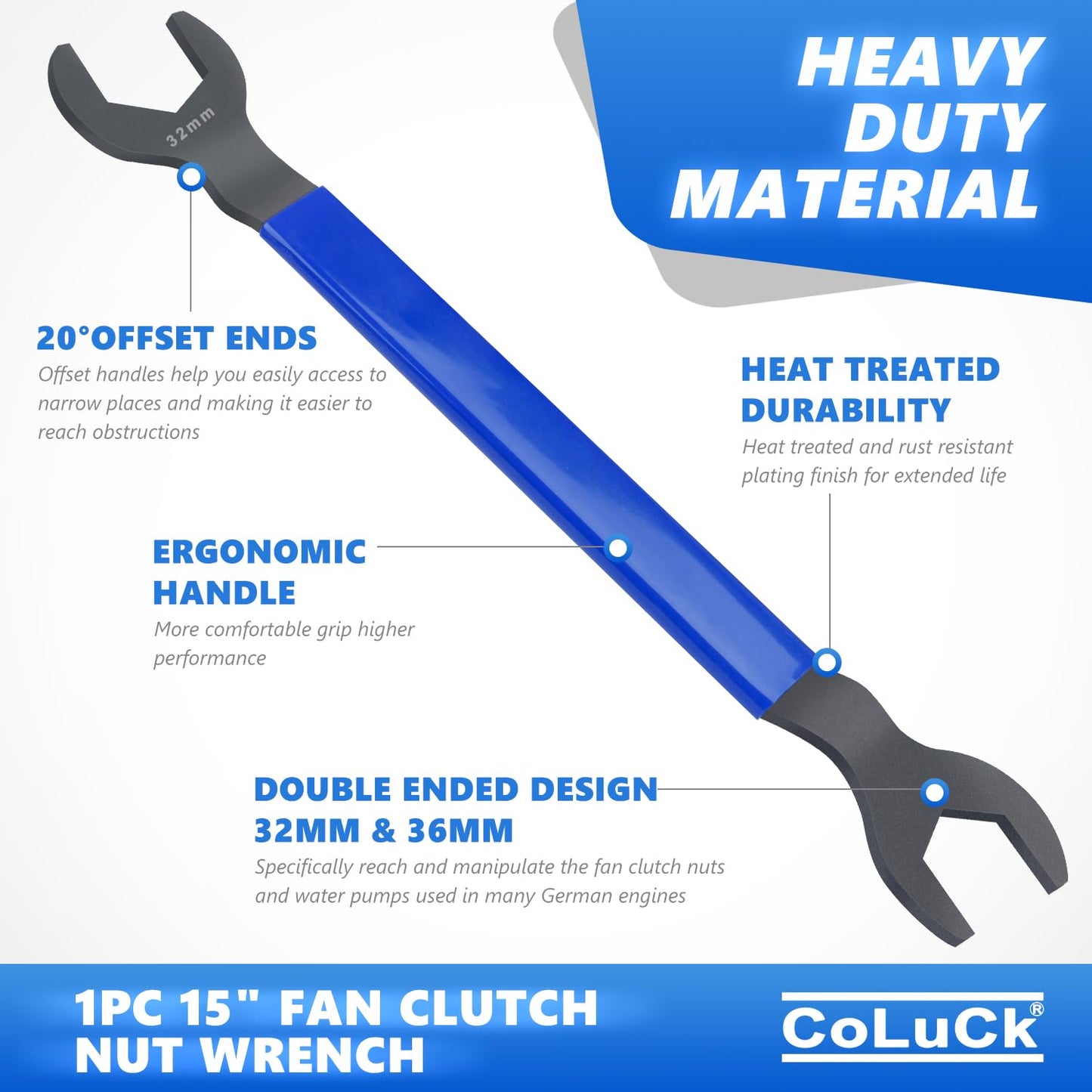 Fan Clutch Wrench Set,32mm & 36mm Wrench Fan Wrench,Water Pump Pulley Holder Removal Tool for BMW, Ford, GM, Dodge,Chevrolet,Jeep Fan Clutch Removal Kit,Water Pump Holder