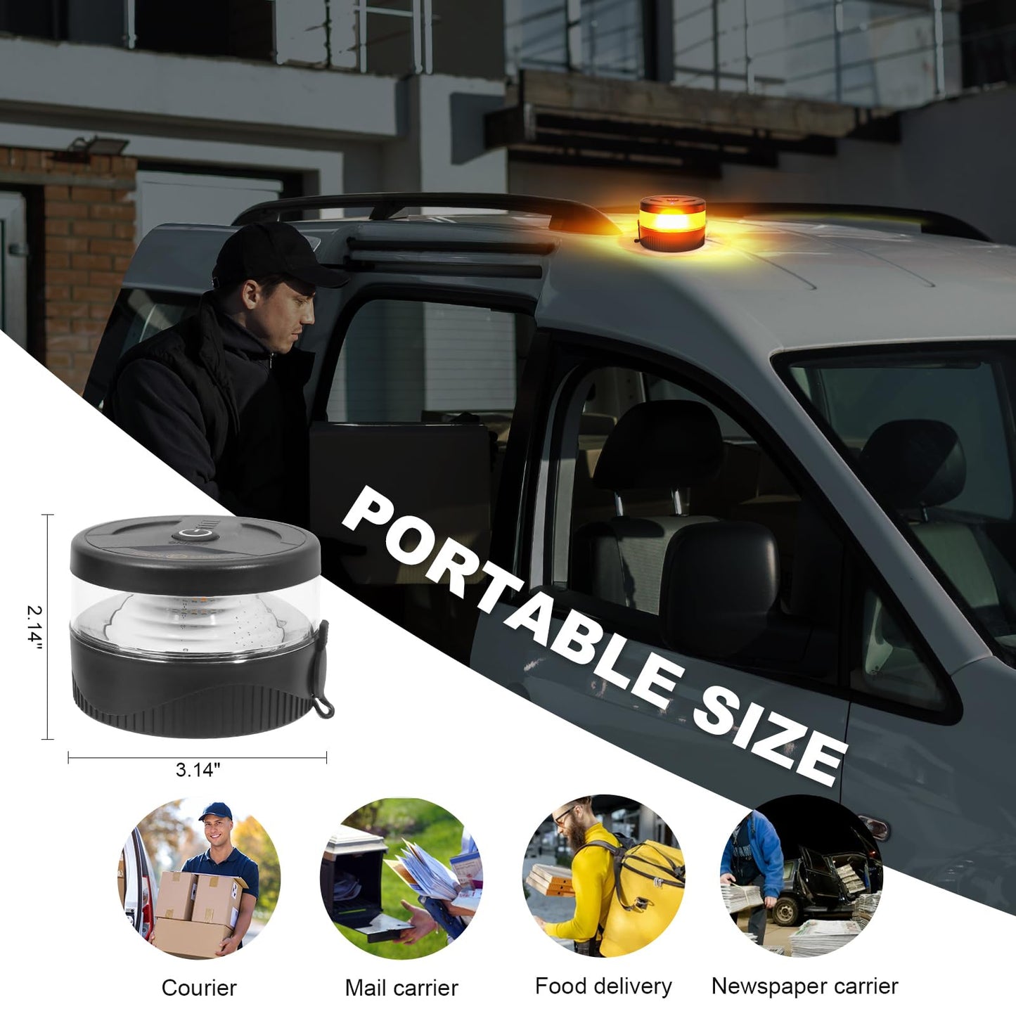 Magnetic Wireless Beacon Light, USB-C Rechargeable LED Strobe Lights for Truck, Mini Portable Flashing Emergency Safety Warning Light for Postal Car Plowing Tractor UTV Golf Cart IP67 Waterproof Amber