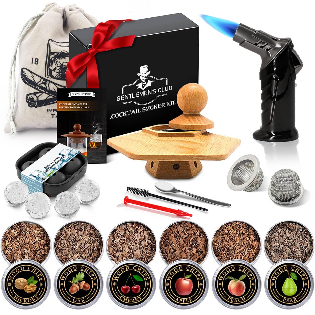 Cocktail Smoker Kit for Bourbon Whiskey Gifts for Men Drink Smoker Infuser Old Fashioned Smoker Kit with Torch Bongos Smoking Smoked Fashion Top Whiskey Making Accessories Infuse Cocktail Wine Meat