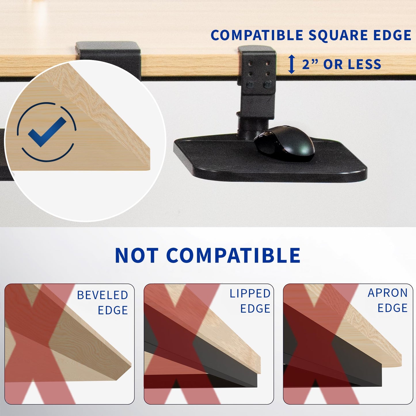VIVO Clamp-on Mouse Pad Holder Platform, Adjustable Under Desk 360° Rotating Tray Rest Extension Attachment, up to 2 inch Desktops, Black, MOUNT-MS01A