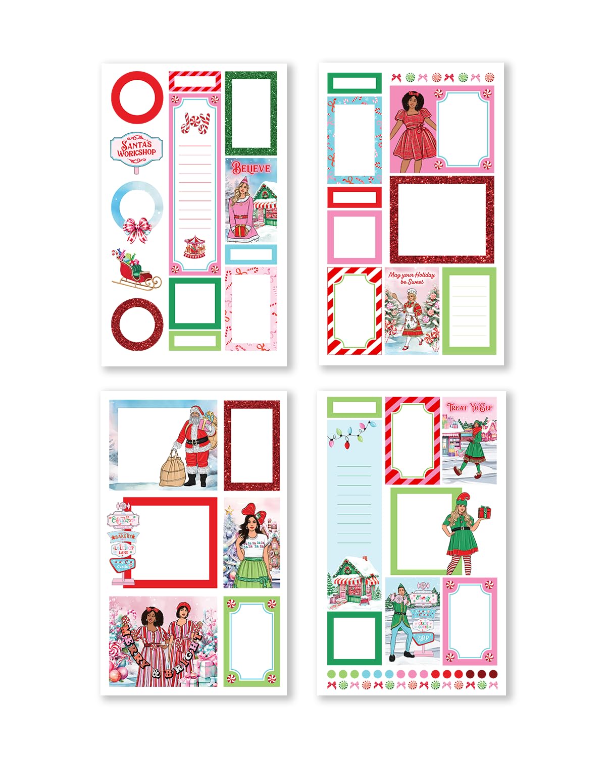 Santa’s Workshop Sticker Book – Pastel Christmas Planner Stickers with Fashion Illustrations – Holiday Scrapbooking and Journaling Stickers – by Rongrong Devoe