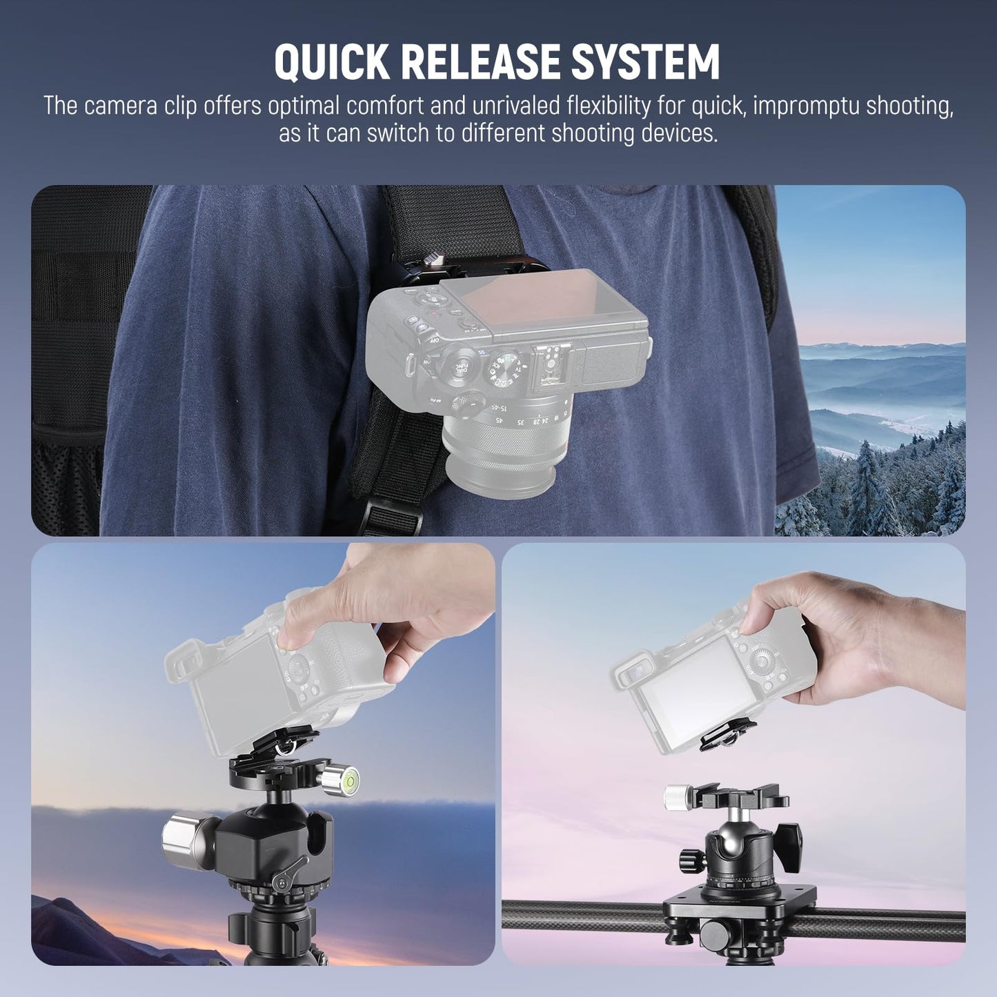 Neewer Backpack Camera Clip Mount with Square QR Plate, Upgraded Safety Latch, Quick Release Camera Belt Clip Backpack Strap Compatible with Peak Design PD QR System Canon Nikon Sony DSLRs, GP67