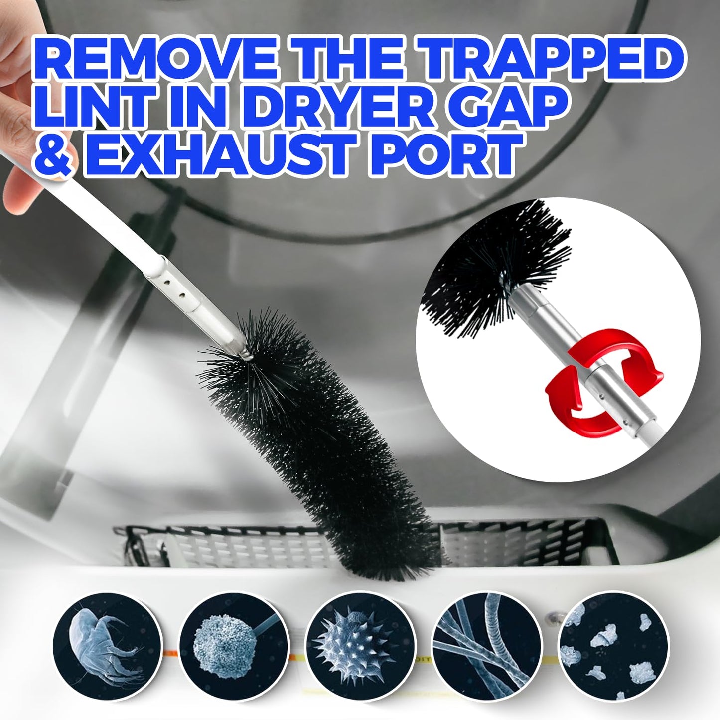 Holikme 32 Feet Dryer Vent Cleaning Kit, Flexible Dryer Vacuum Attachment,Lint Brush with Drill Attachment, Fireplace Chimney Brushes Extends Up to 32 Feet for Easy Cleaning