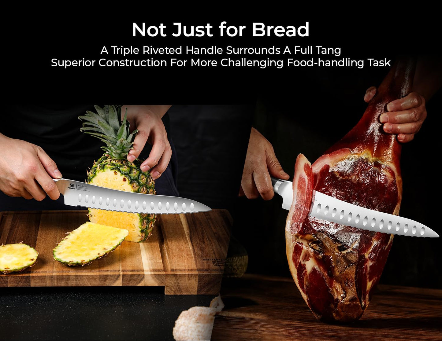 Piklohas Resharpenable Bread Knife, 10-inch Multifunction Serrated Knife, German HC Stainless Steel Bread Cutting Knife with Innovative Wavy Edge for Efficient Slicing, Razor Sharp for Homemade Bread