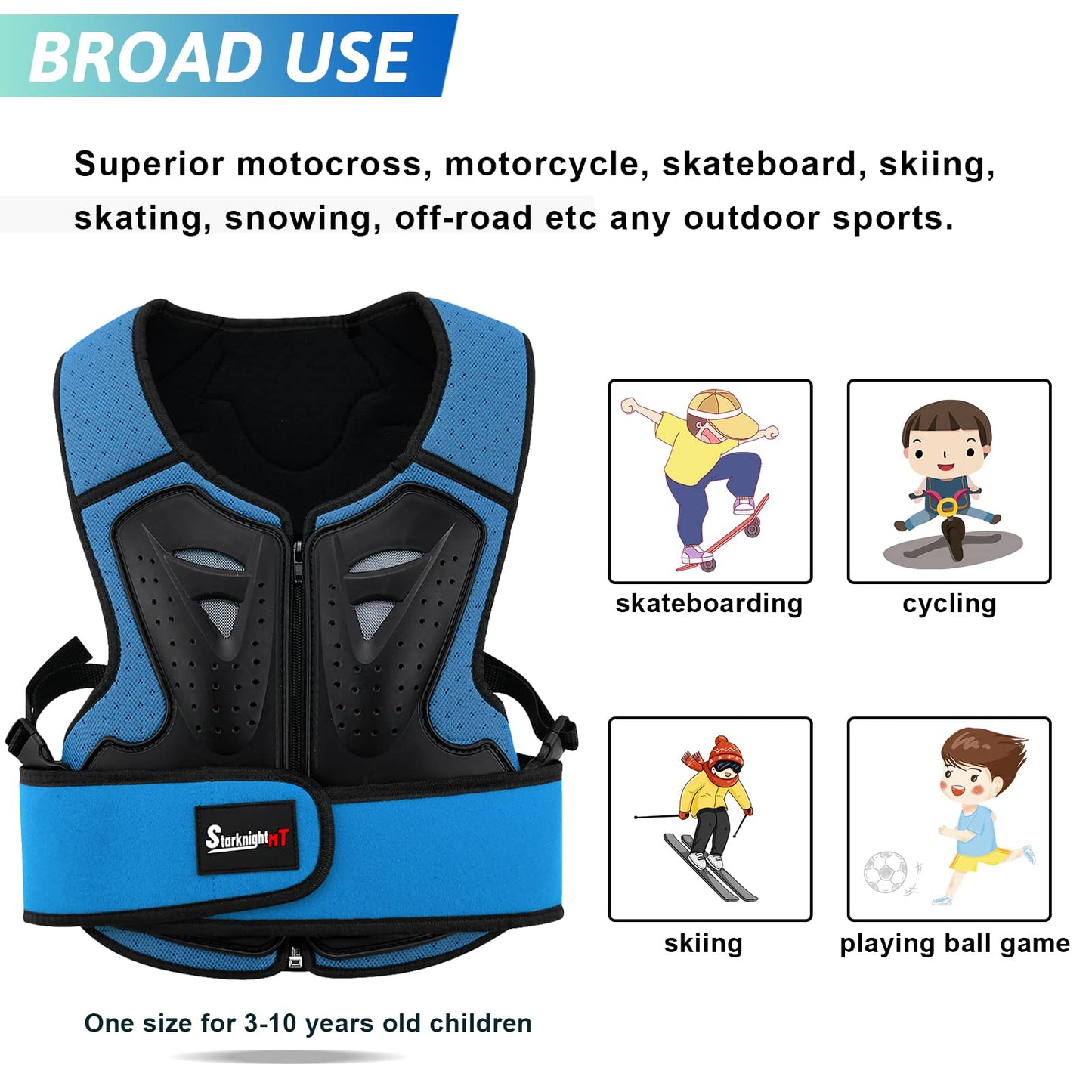 StarknightMT Kids Motorcycle Chest Protector Dirt Bike Youth Riding Spine Back Armor Protection for Motocross Cycling Skateboard,Skiing,Skating,Off-Road （Blue）
