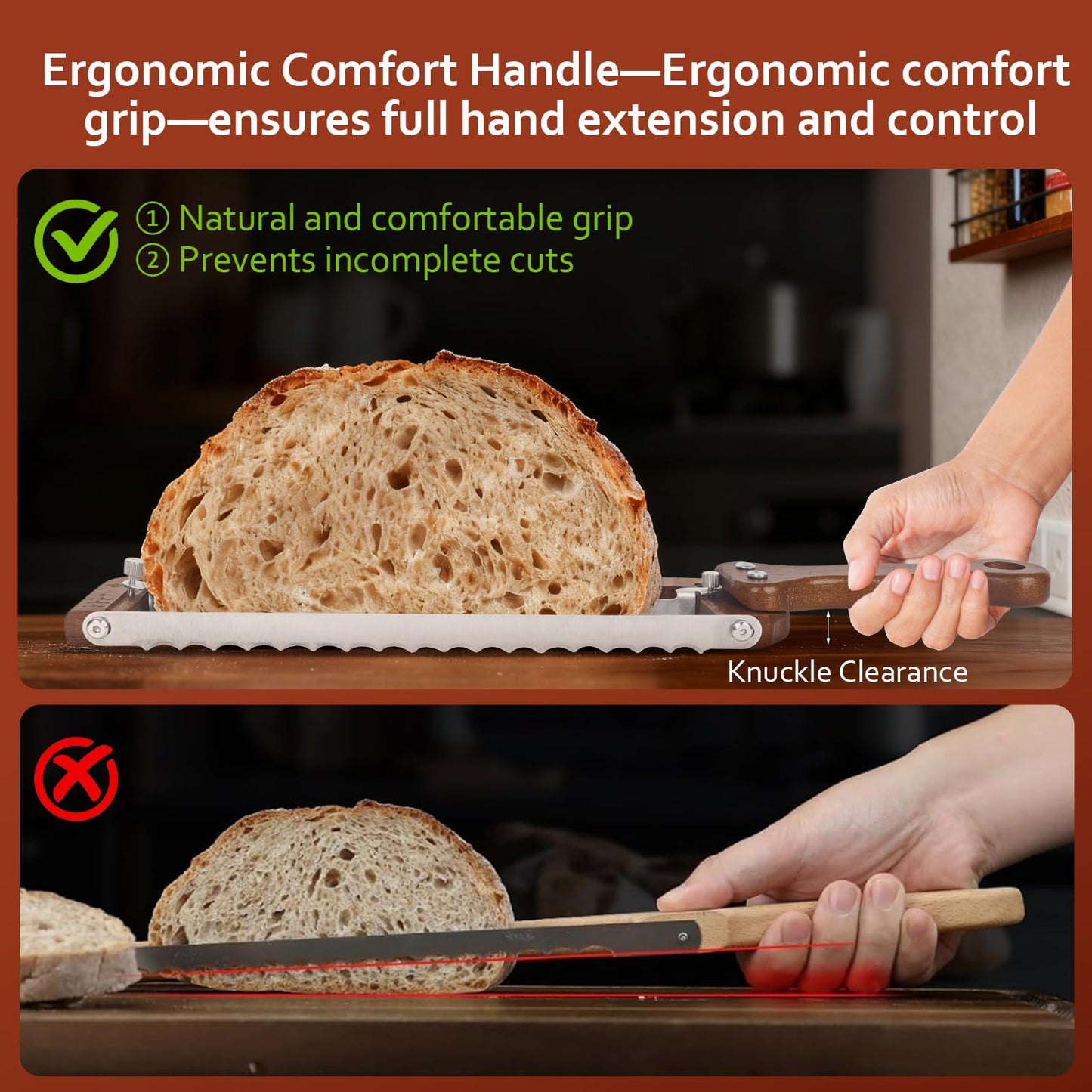 Bread Slicer for Homemade Bread,Adjustable Wooden Sourdough Bread Knife with Thickness Guide & Ultra-Sharp Serrated Blade, Perfect Cutter for Crusty Baguette,Loaves,and Cake,Great Gift for Baker