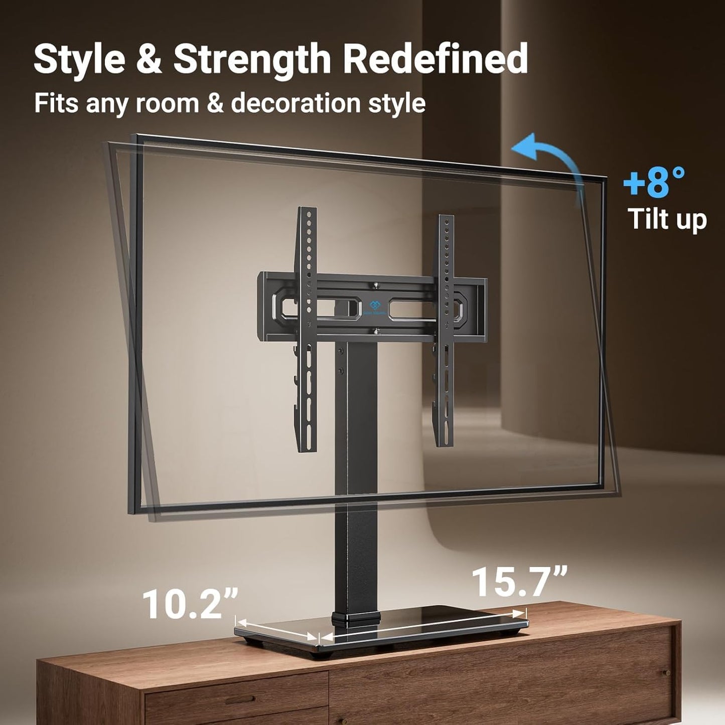 PERLESMITH Universal Swivel TV Stand for 32–70 inch TVs, Height Adjustable Table Top TV Stand Mount with Tilt, Tempered Glass Base, Holds up to 88 lbs, Max VESA 400x400mm, PSTVS26