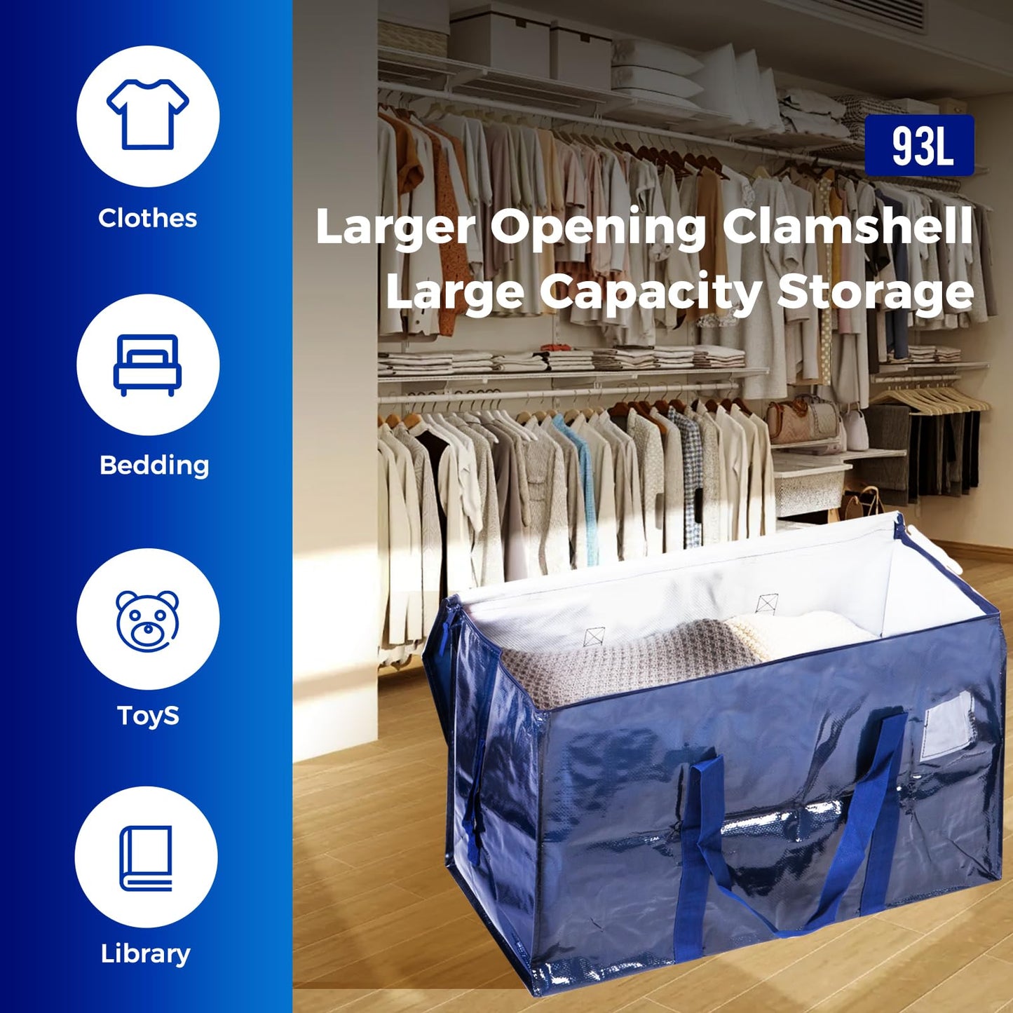 ZFWDSY 93L Moving Bags Totes 8 pack Storage Bag Bins Large Moving Boxes with Lids Zippers Handles for College Dorm, Traveling, Camping, Christmas