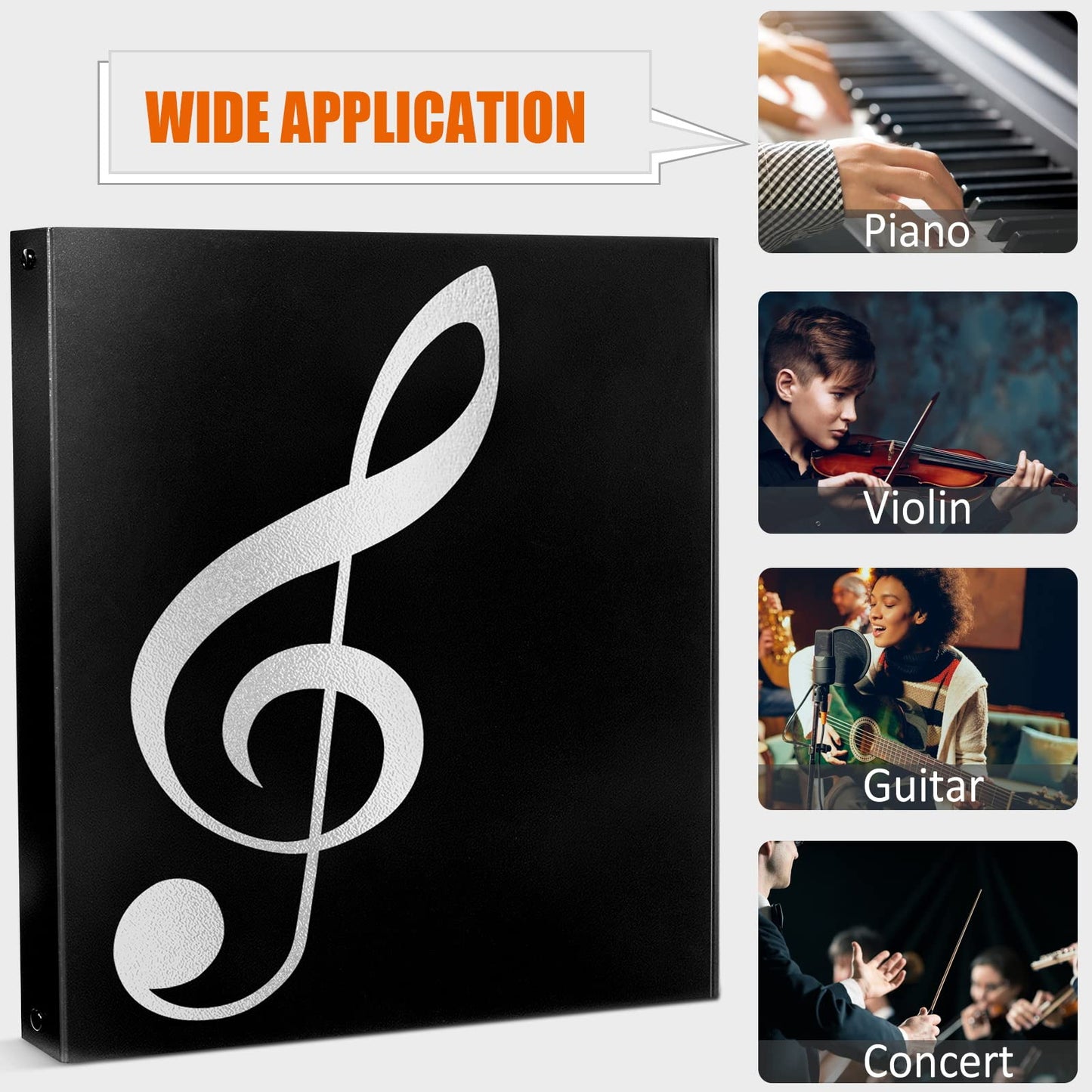 Music Folder, 8.5 x 11 Letter Size Music Binder, 4 Page Expand, 52 Pockets, Writable Choir Folder, Black