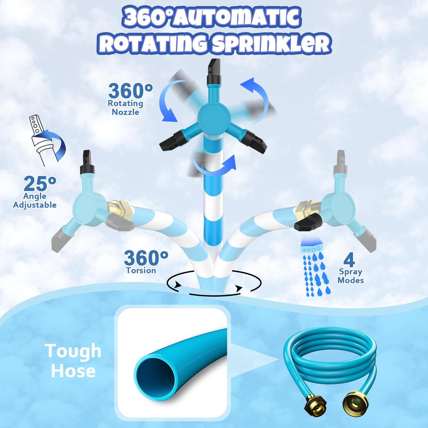 HaiSun Universal Trampoline Sprinkler, Net Friendly Trampoline Accessories, 360°Automatic Rotating Water Sprinkler of Trampolines, Outdoor Backyard Water Park Fun Summer Toys for Kids
