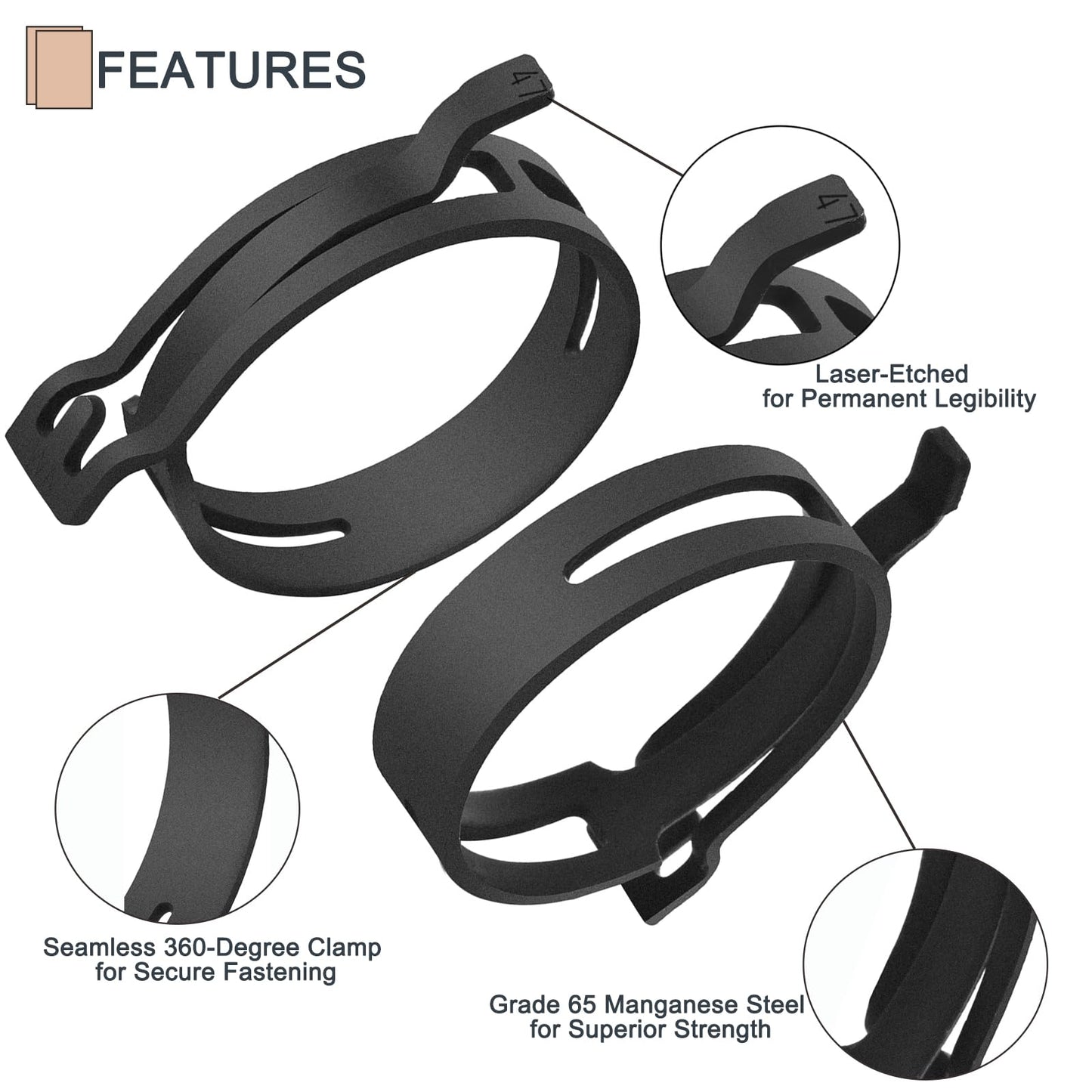 35Pcs 24-47mm Spring Band Hose Clamps with Swivel Flat Plier Assortment Kit, 7 Large Sizes Fuel Line Silicone Vacuum Tube Radiator Hose Black Steel Clamp,Low Pressure Air Clip,Water Pipe