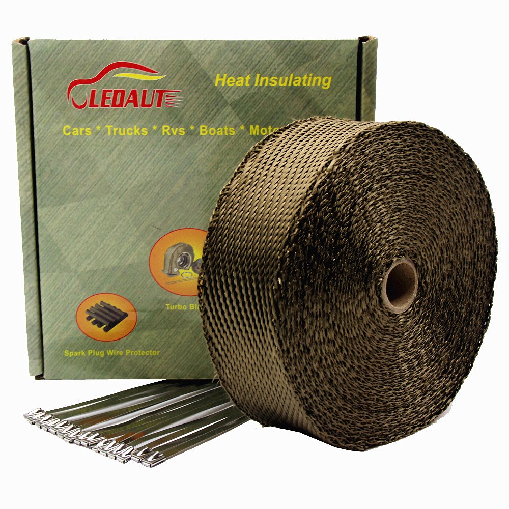 LEDAUT 2"x 50' Twill Weave Motorcycle ATV Titanium Exhaust Heat Shield Wrap with 11.8" Locking Ties (Pack of 15)