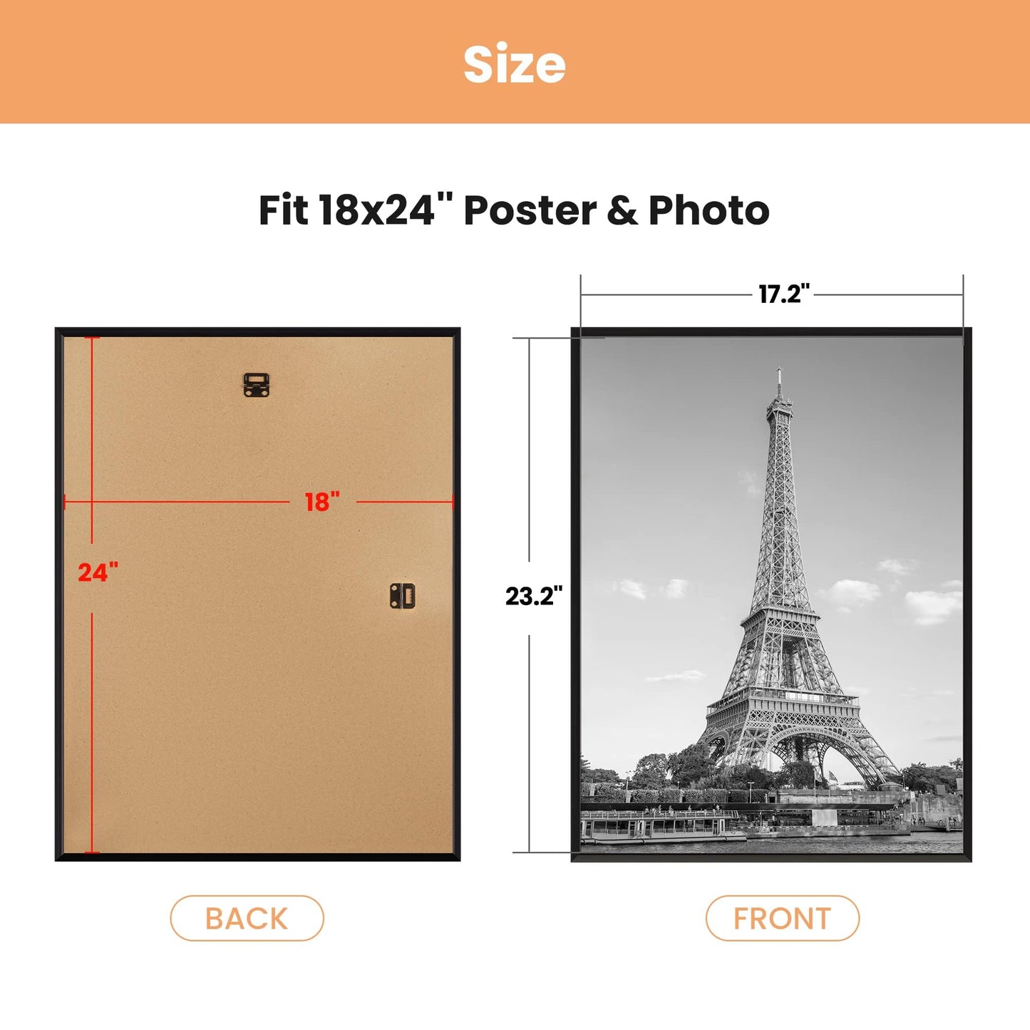 upsimples 18x24 Picture Frame Black 3 Pack, Large Picture Poster Frames 18 x 24 for Horizontal or Vertical Wall Mounting, Scratch-Proof Wall Gallery Photo