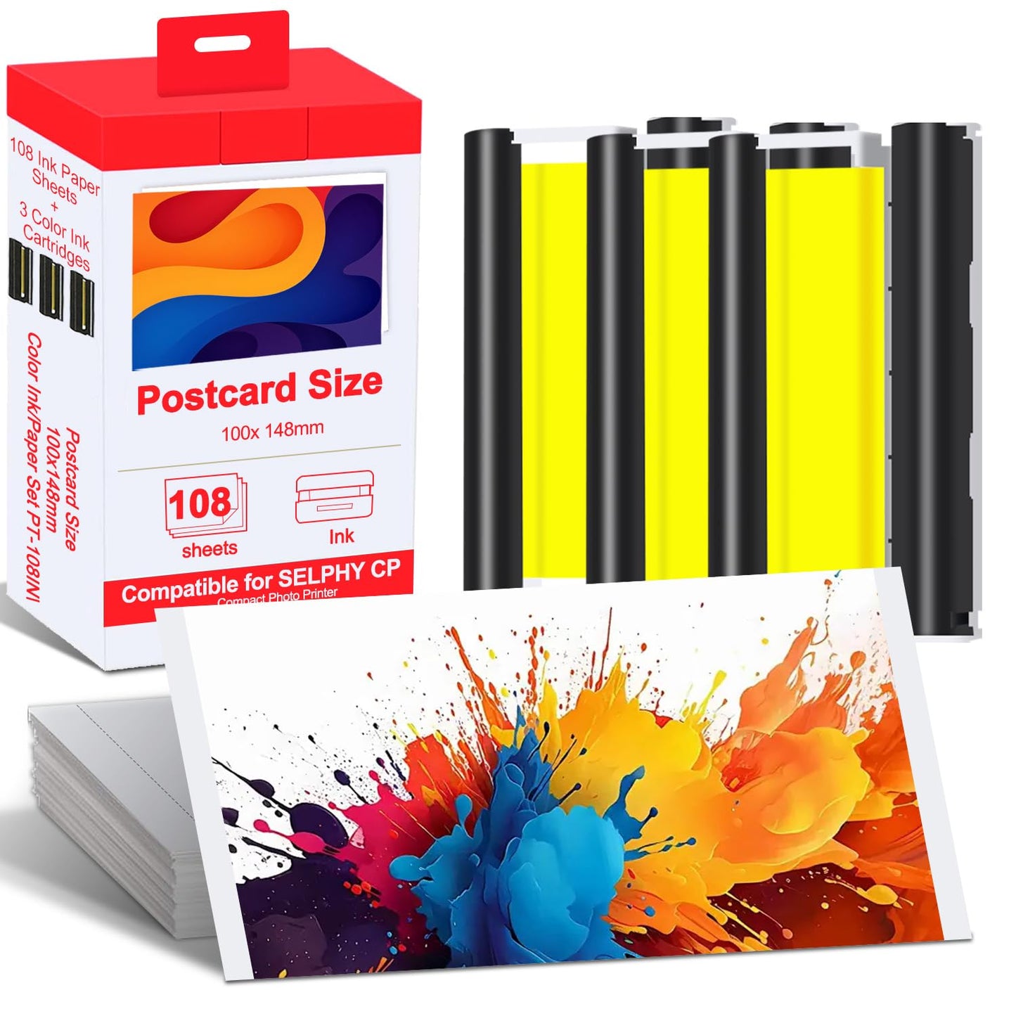 Canon Selphy CP1500 Ink and Paper, KP-108IN KP108 Tri-Color Ink Cartridge, 108 Sheets Glossy 4x6 Photo Paper for Selphy CP1500 CP1200 CP1300 CP1000 CP910 CP900