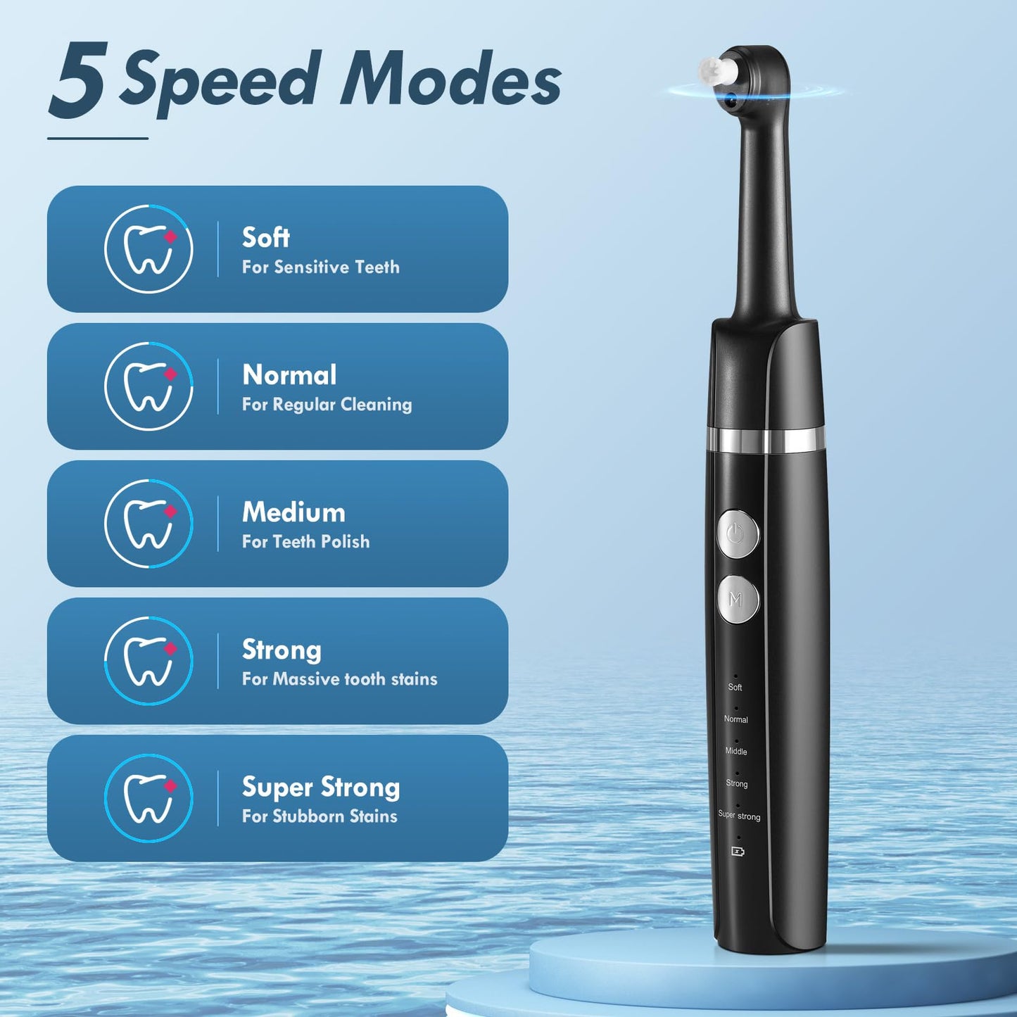 Barlisam Tooth Polisher, Rechargeable Teeth Polisher for Teeth Cleaning, Polishing and Whitening, Electric Dental Polisher Kit with 5 Multifunctional Heads, 5 Speed Modes, and IPX6 Waterproof