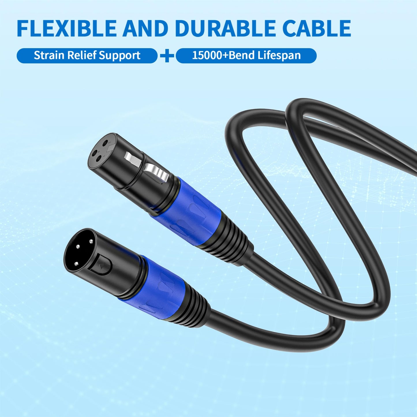 Jozzai XLR Cable 25ft 2 Packs - Premium Balanced Microphone Cable with 3-Pin XLR Male to Female Mic Speaker Cable, Black, Pure Copper and Plated Conductors, PVC Jacket