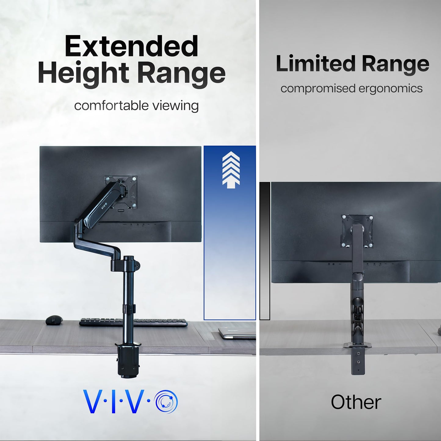VIVO Single Monitor Arm Mount for 17 to 32 inch Screens - Tension Height Adjustment, Full Articulating Tilt, Swivel, Heavy Duty VESA Stand with Desk C-clamp and Grommet Option STAND-V001K