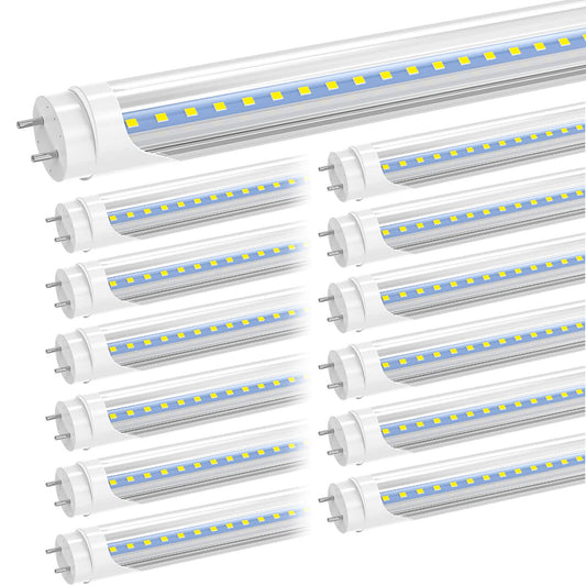 CNSUNWAY T8 LED Tube 4ft, 22W 2400LM, 6500K Cool White, Clear Cover, Dual-Ended Power, Ballast Bypass, T8 T10 T12 Fluorescent LED Replacement Bulbs, Shop Lights for Garage Warehouse (12-Pack)