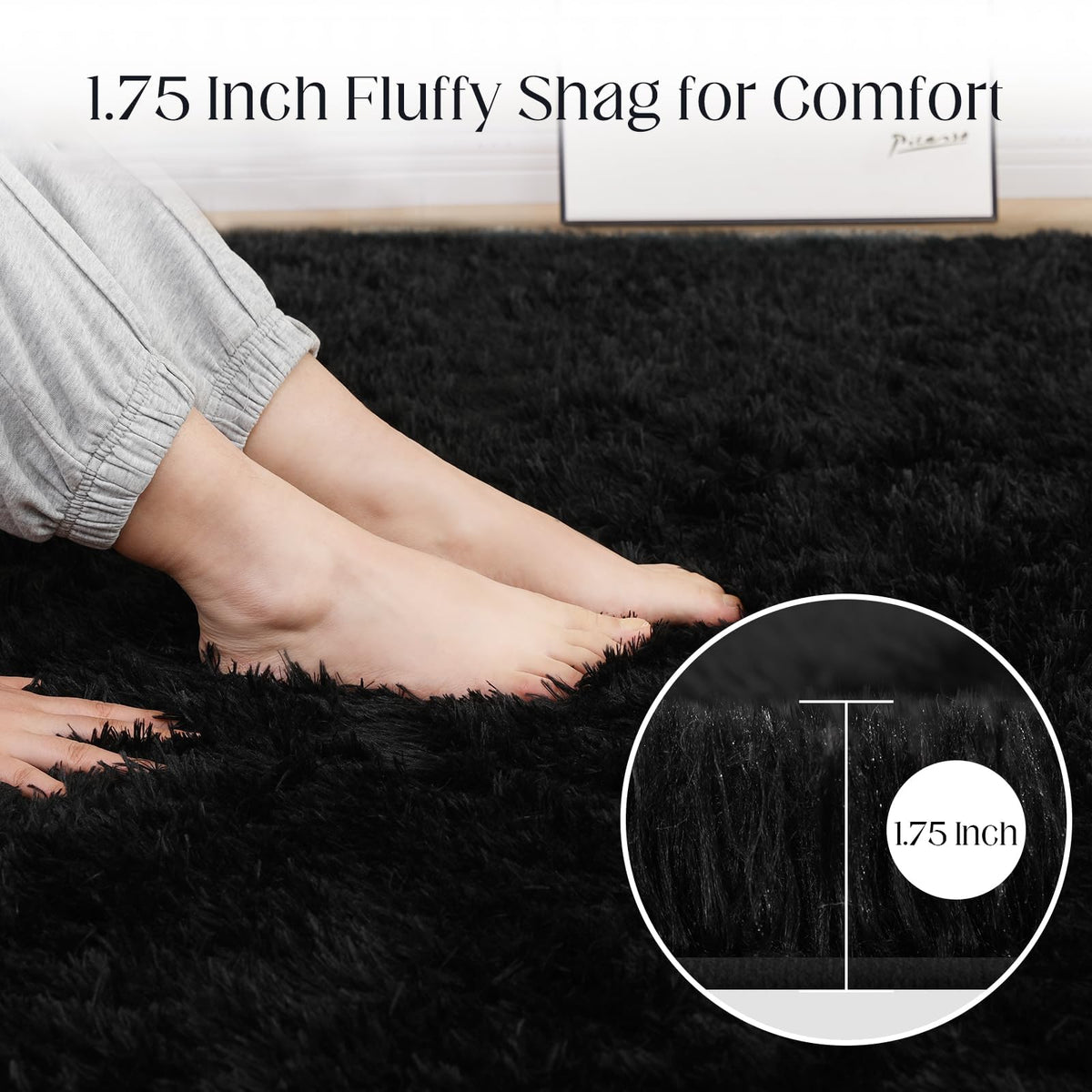 6x9 Large Area Rugs for Living Room Bedroom, Soft Fluffy Shaggy Rug, Indoor Washable Floor Carpet for Kids Girls and Boys, Dorms, Nursery Rooms, Home Decor Aesthetic, Solid Black