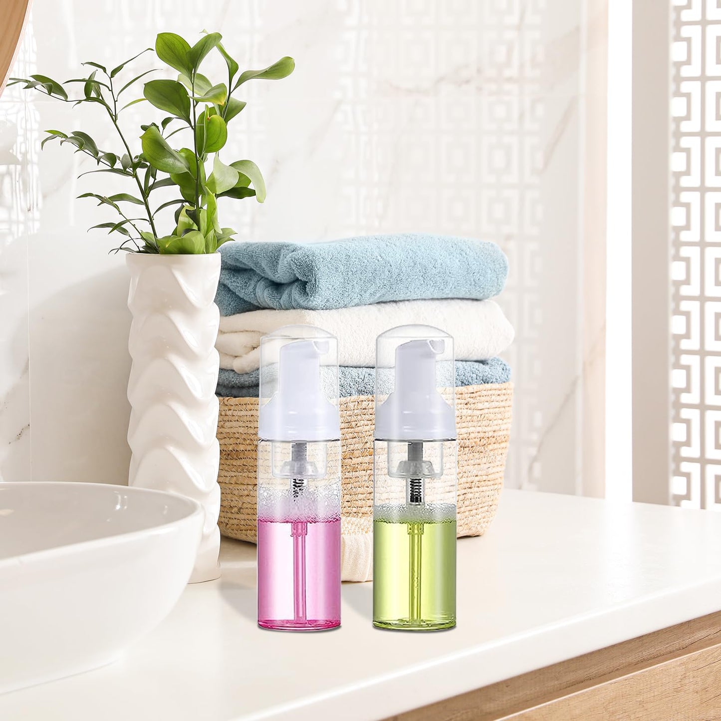 50 Pcs Foam Pump Bottles,50ml Refillable Clear Soap Dispenser, Spray Bottle Containers Plastic Travel Empty Soap Bottle for Hand Lotion Shampoo Lash Cleanse Liquid Soap-BPA Free