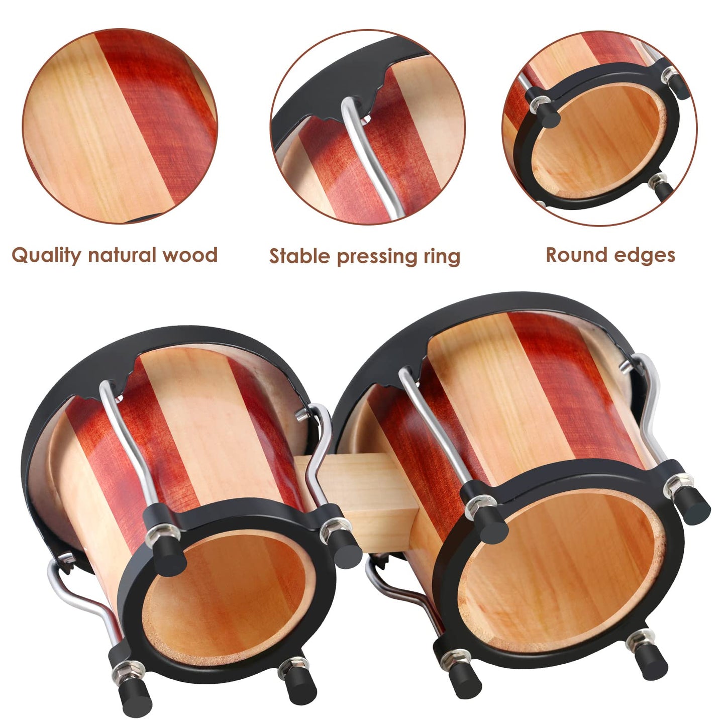 EastRock Bongo Drum 4" and 5" Bongos Drum Set, Musical Instruments for Adults Kids Beginners Professionals, Tunable Wood and Metal Drum Percussion Instruments with Tuning Wrench