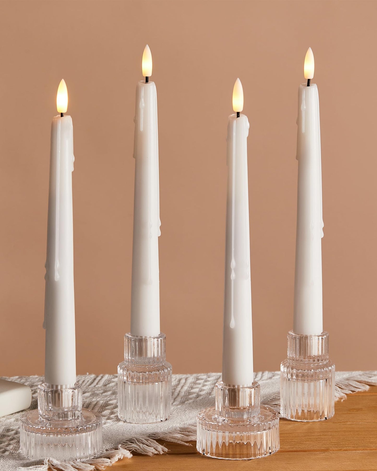 Stmarry 6 Pack Flameless Taper Candles with Remote and Timer - 9.65 Inch White Real Wax LED Candlesticks - Wax Drip Battery Operated Tall Taper Candles with 3D Flickering Flame