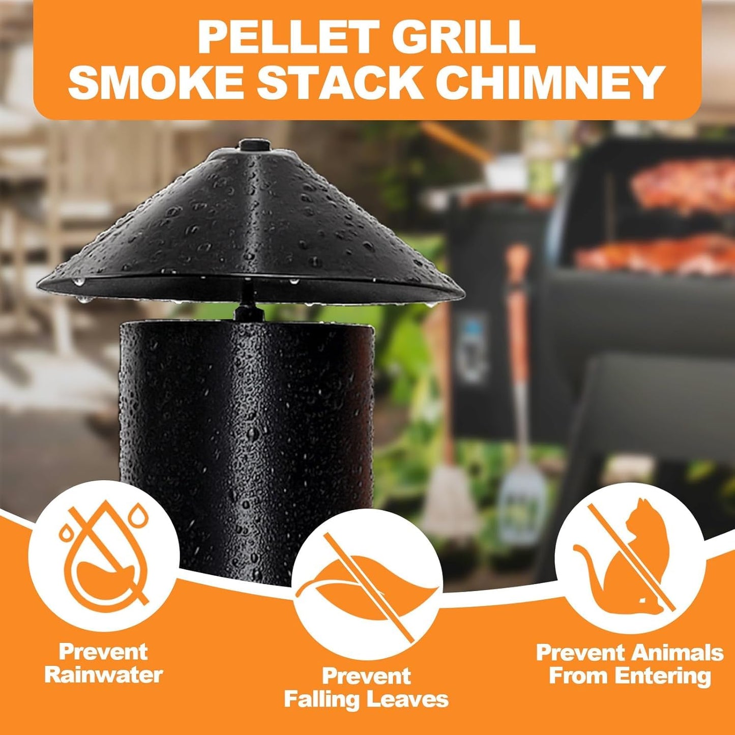 Pellet Grill Smoke Stack Chimney Replacement for Pit Boss Traeger Camp Chef, Replacement Stack Smoker Kits with Umbrella, Gasket, Screw, Locking Washer & Washer