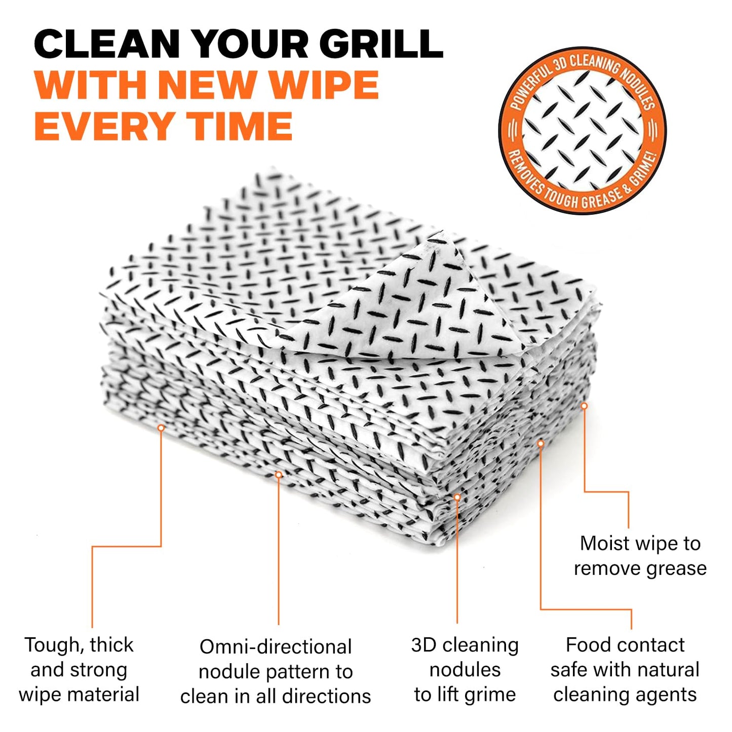 Q-Swiper XL Complete Grill Cleaner Kit - Hot + Cold + Exterior Grill Cleaning. Includes 1 Long Grill Brush, 2 Steam Clean Cloths, 40 Moist Grill Wipes, 1 Exterior Reusable Cloth and 1 Tray.