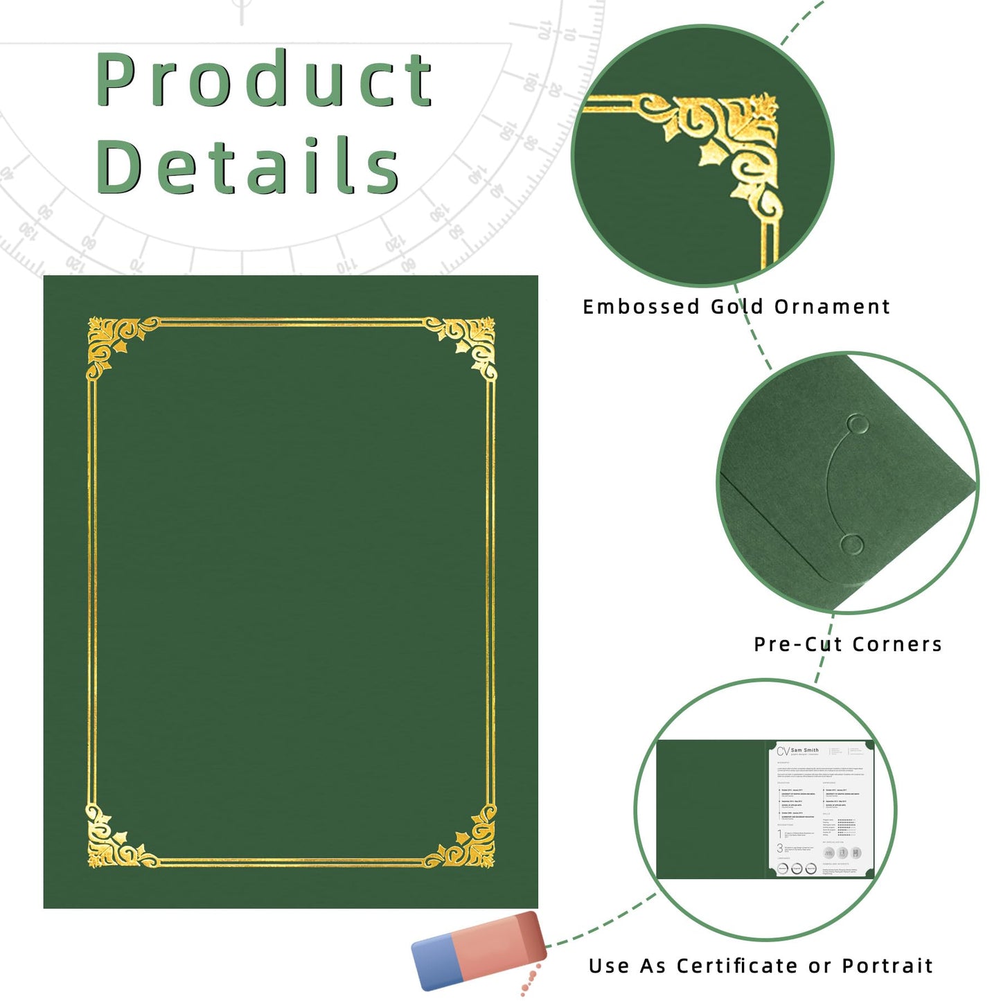HAUTOCO 50 Pack Certificate Holders, Green Diploma Folders Certificate Covers with Gold Foil Border for Letter Size 8.5x11 Cardstock, Award, Document, Graduation