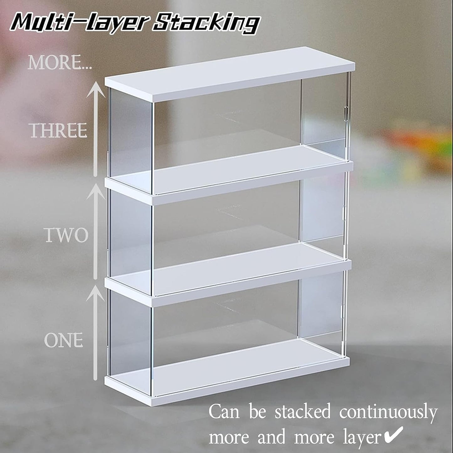Clear Acrylic Display Case for Mini Funko Pop Figures with Light, 2 Layer Storage Cabinet Shelf Showcase for Toys Mini Figures Collectibles Rock Stone Crystals, Wooden Black Finish 26x12x29cm