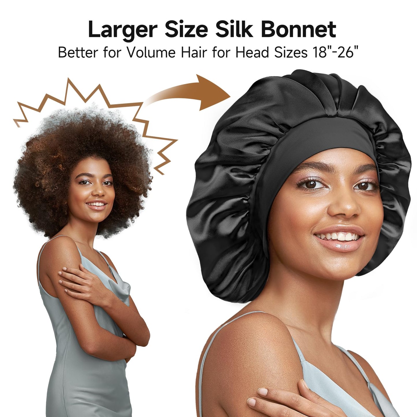 Umisleep 22 Momme 100% Real Mulberry Silk Bonnet for Sleeping Women, Large Hair Care Bonnet for Long Curly Hair, Double Layer Silk Hair Wrap with Soft Elastic Band, Non-Slip Sleep Cap, Shower Cap