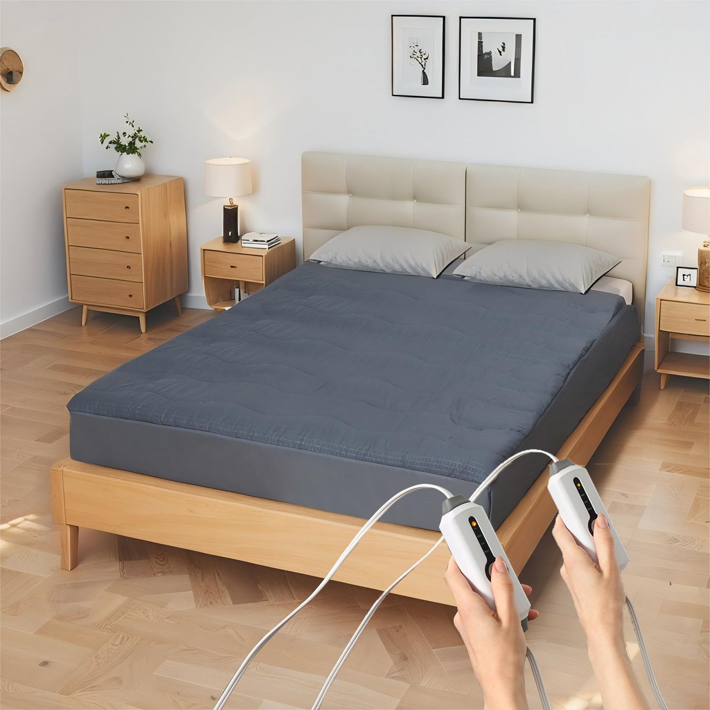 ETL Certified Queen Electric Mattress Pad 60"x80", Fast Heating,Uniform Temp, All Night Overheat Protection, 4 Heat Modes, 10H Auto Off, Deep Pocket, Soft Brushed Fabric, Washable,Gray