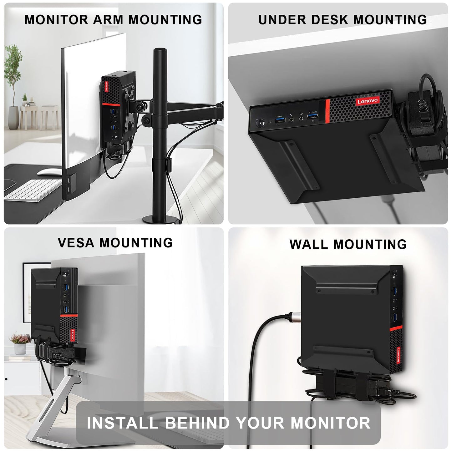 2 Pack Mini PC VESA Mount Compatible with Lenovo Thinkcentre Tiny M90q Gen2, M80q Gen3, M90q Gen3, M90q Gen2, M70q Gen2, M60e, M75q Gen2, Under Desk and Wall Mount,75x75mm or 100x100mm Monitor Arm