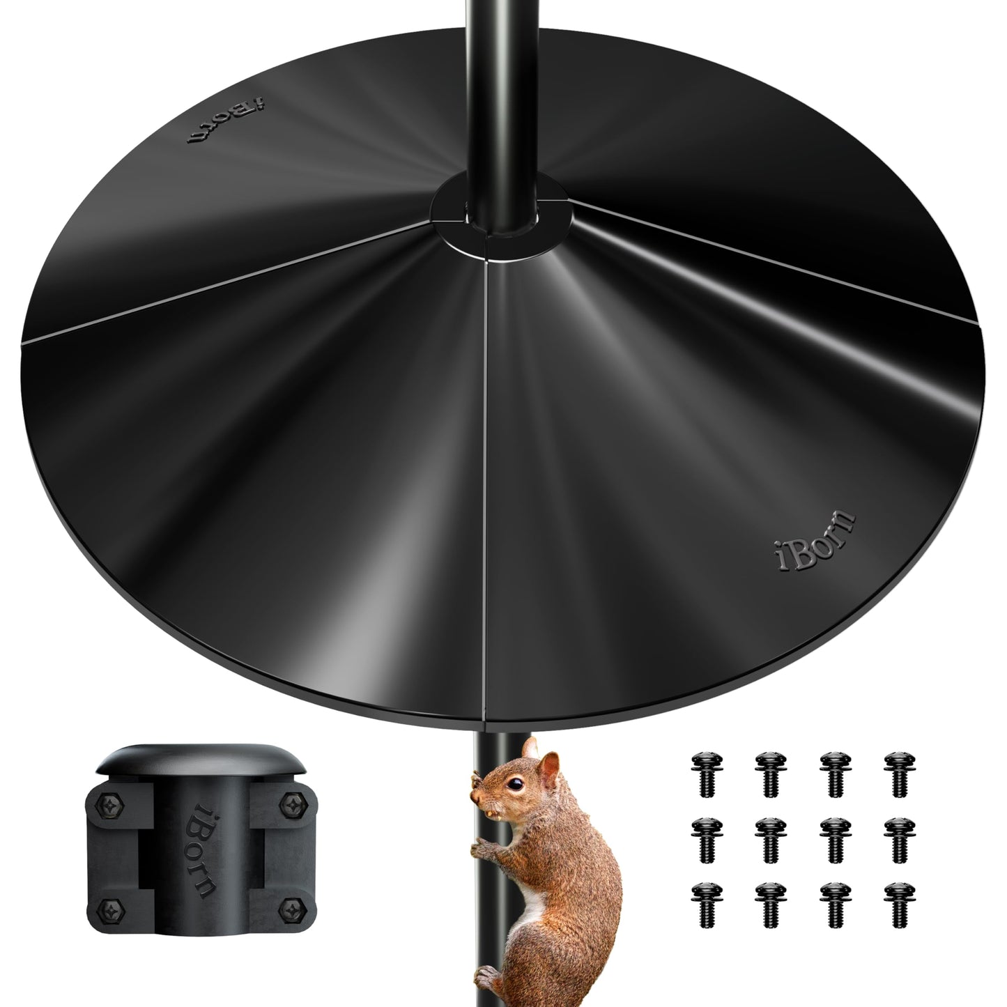 iBorn Squirrel Baffle for Bird Feeder Pole, 19.5” Oversized Guard Baffle, Squirrel Defender, Bird Feeder for Outdoors Protector, Polycarbonate(PC), Pack of 1, Black