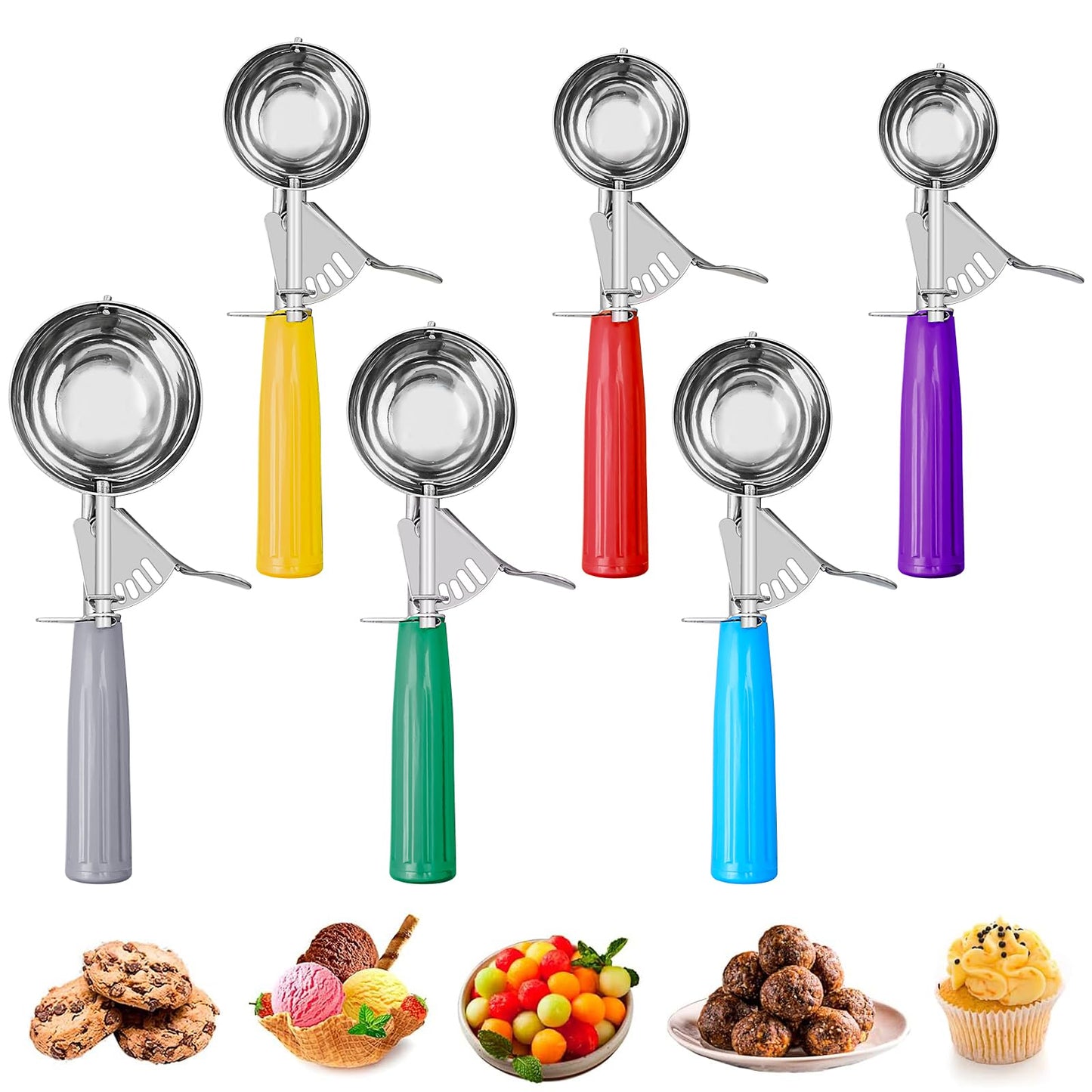6 Pack Cookie Scoop Set, Ice Cream Scoop with Trigger, Professional Stainless Steel Disher Cookie Dough Portion Scoops for Baking Meatball Melon Baller Cupcake Muffin, 6 Sizes