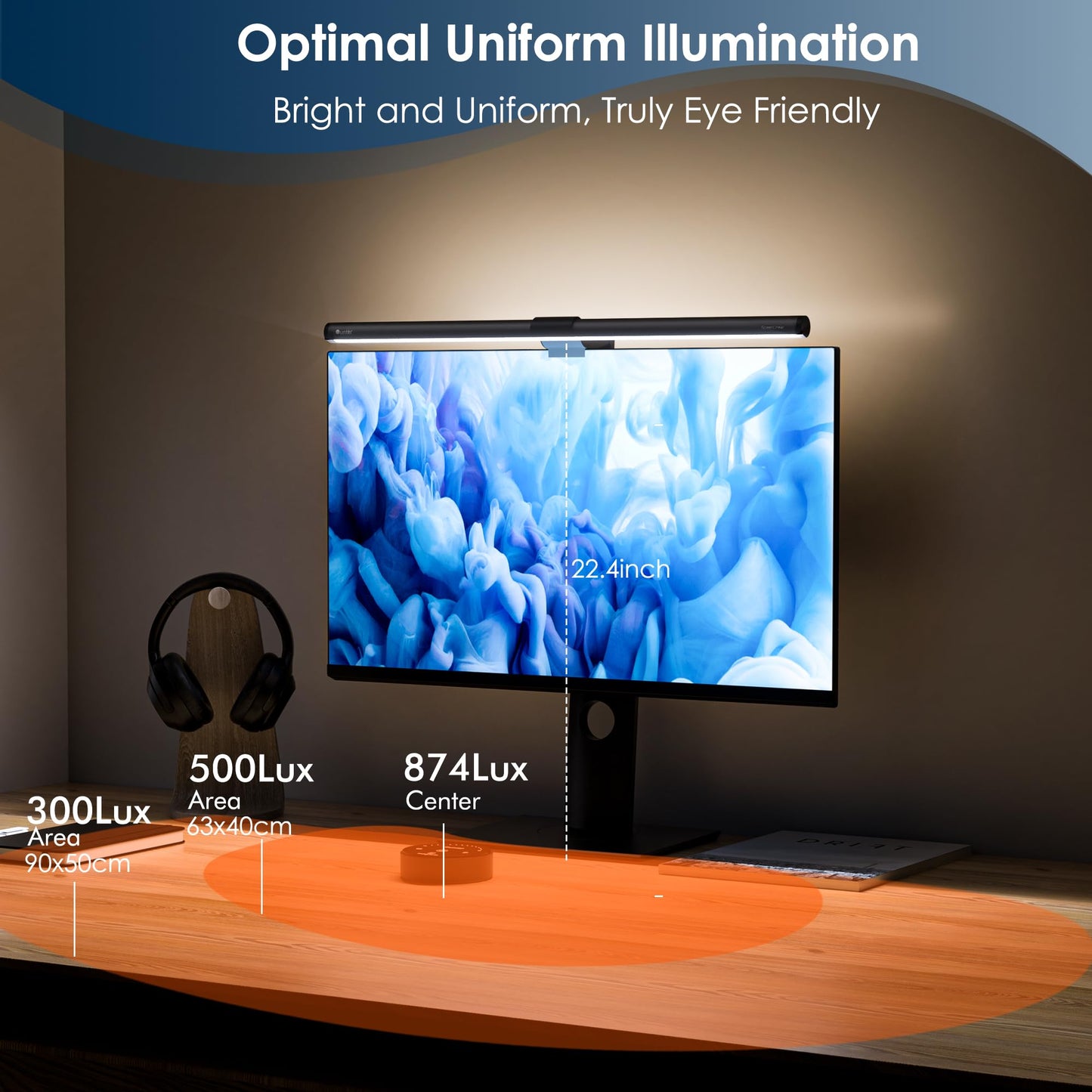Quntis Monitor Light Bar 16'', Backlight Screen Monitor Lamp for Eye Caring, Remote Control Dimmable Screen Light Bar Computer Light, Home Office Desk Lamp