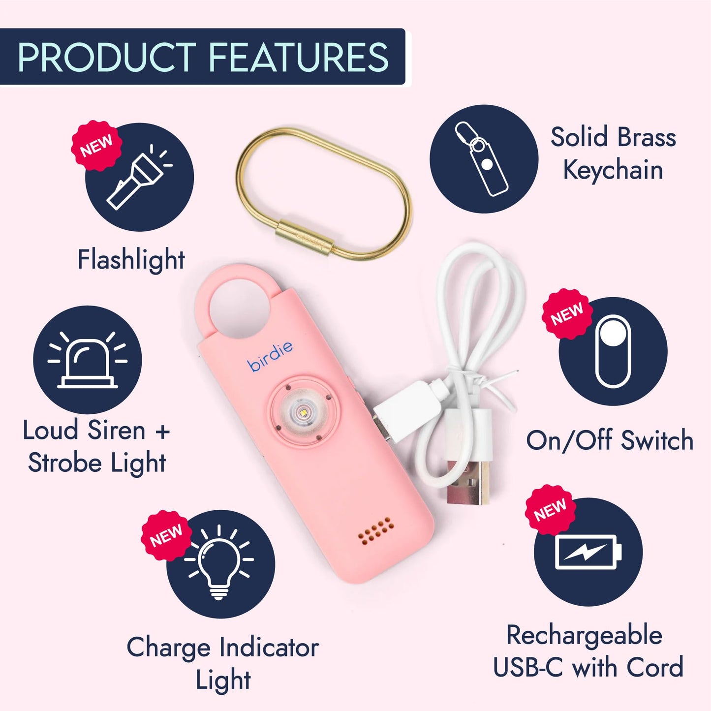 She's Birdie - The Original Personal Safety Alarm for Women by Women - Loud Siren, Strobe Light and Key Chain for Self Defense - Rechargeable with Power Switch and Flashlight (Blossom)