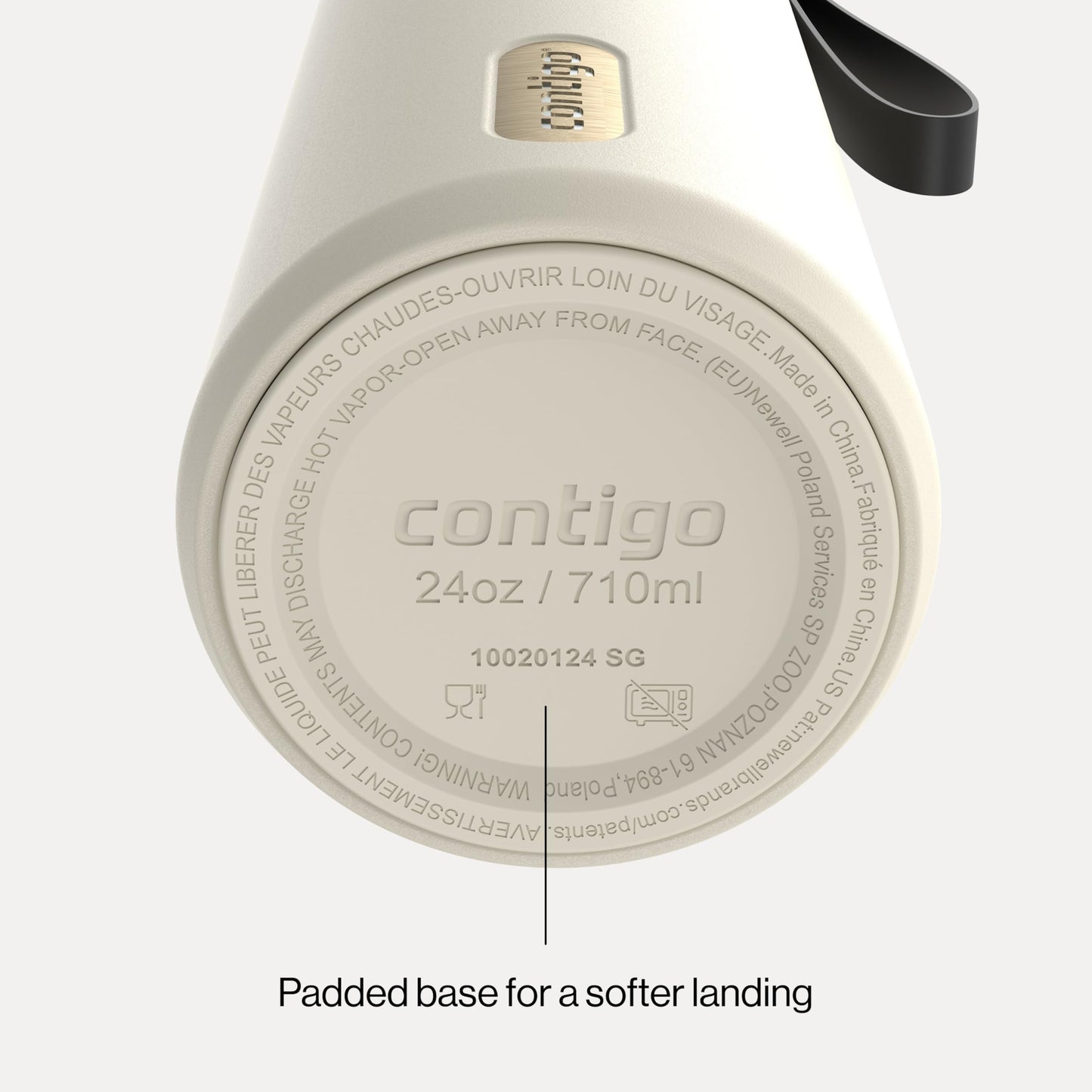 Contigo DualSip Insulated Stainless Steel Water Bottle with 2-Way Lid and Carrying Strap, 24 oz (710 ml), Oatmilk Champagne