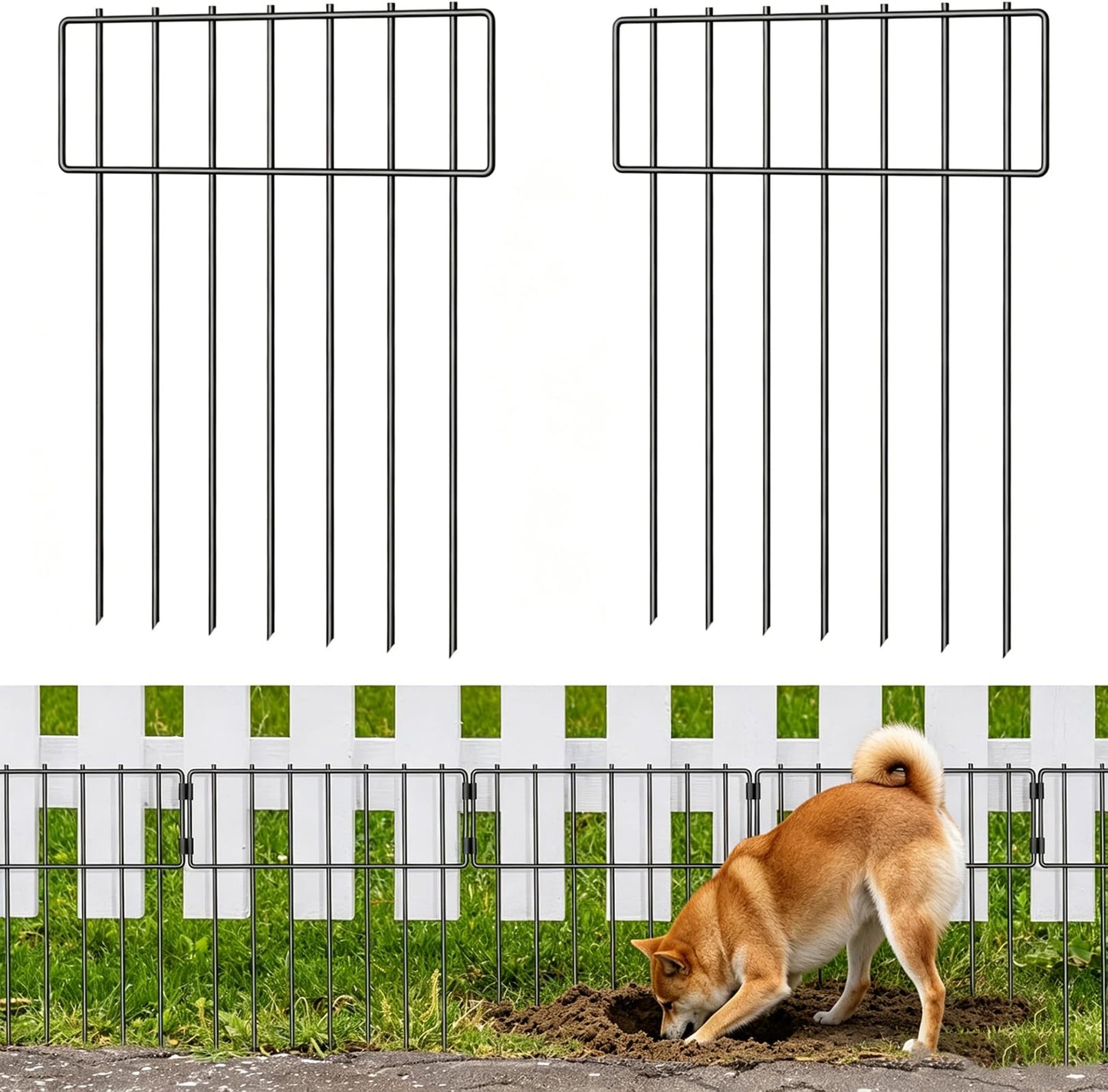 10 Pack Animal Barrier Fence, Total 16.7 Inch(H) X 10.8 Ft(L) Decorative Garden Fence, Rustproof Metal Barrier Bottom Fence, Dog Rabbits Ground Stakes Border Fence for Garden, Yard.