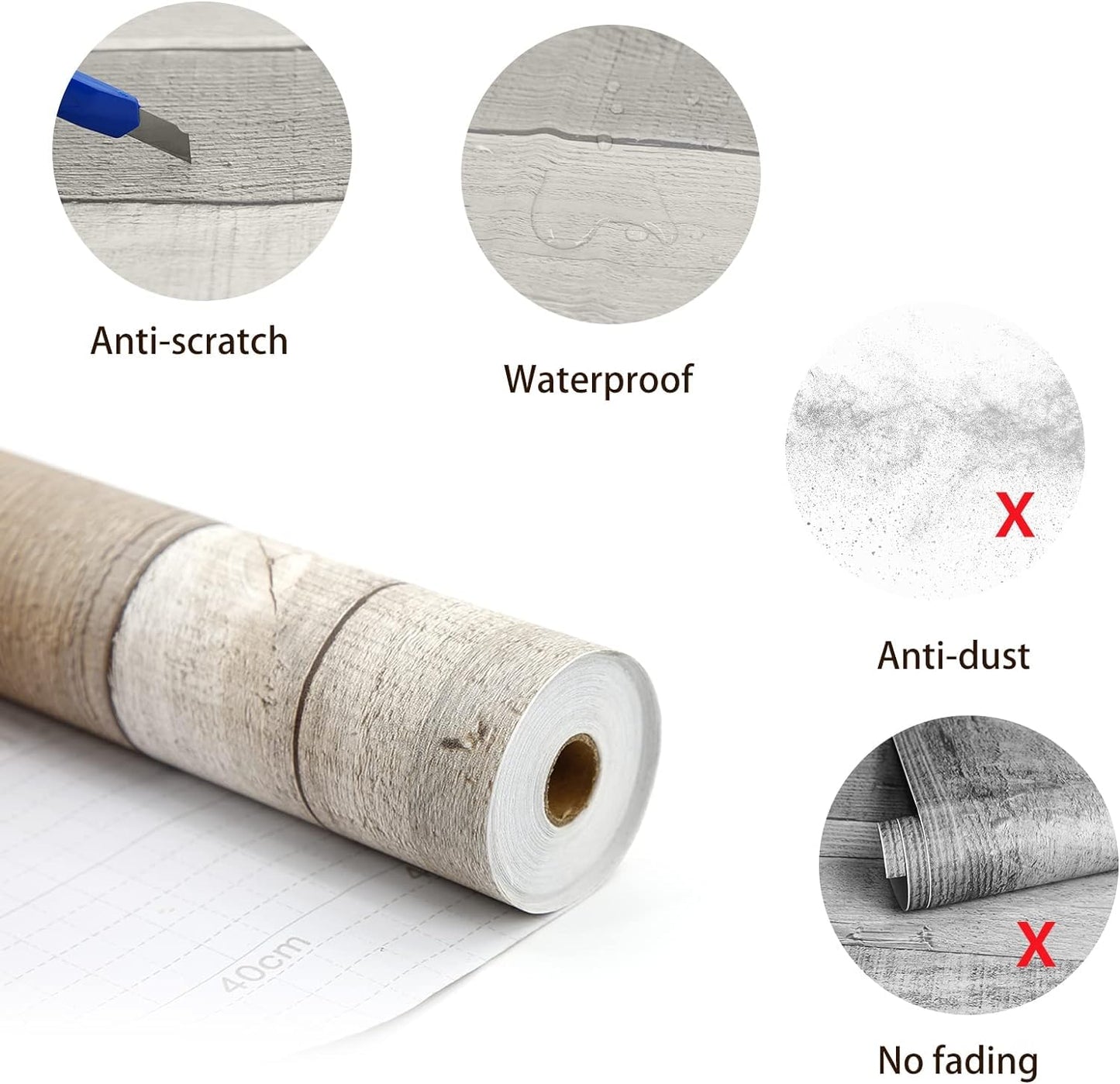 Meeyoga Matte Rustic Wood Peel and Stick Wallpaper, Thicken Self-Adhesive Contact Paper for Rooms, Water-free Paste Bathroom Peel Stick Wallpaper (OFF WHITE, 1.44‘×32.8’)