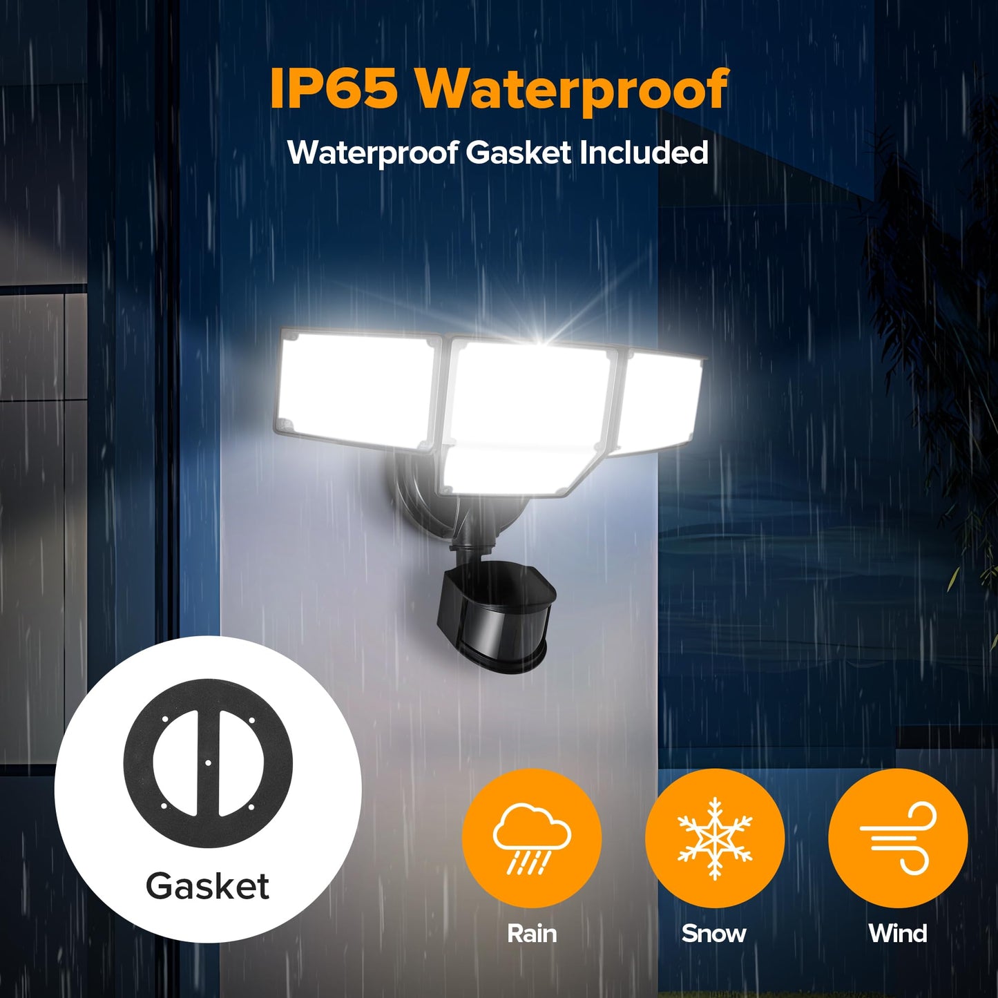 LUTEC 80W 9000LM LED Security Lights Motion Sensor Outdoor Lights, 4 Head LED Flood Lights Outdoor 5000K Daylight, IP65 Waterproof, Motion Detected Lights for Outside, House, Garage, Yard (Black)